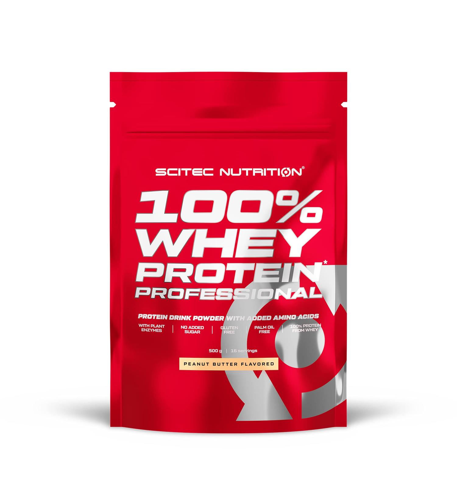 Scitec Nutrition 100% Whey Protein Professional - Peanut Butter 500g | Gluten-Free Palm Oil-Free Amino Acids & Digestive Enzymes - Buy Internationally! - Buy Online on GoSupps.com