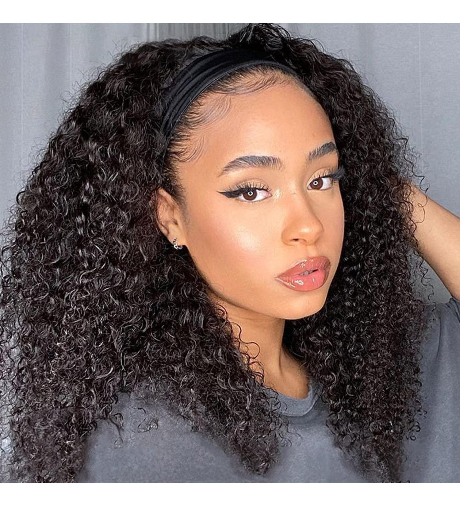 Eooma 10A Brazilian Kinky Curly Headband Wig 16 Inch - Natural Black Remy Hair for Black Women - Buy Online on GoSupps.com