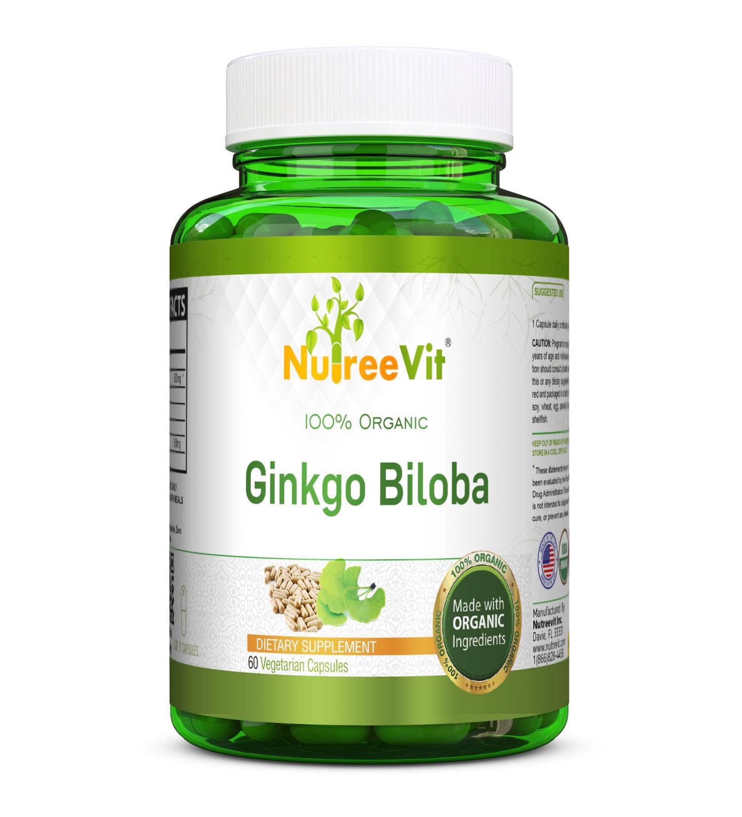 NutreeVit Ginkgo Biloba Herbal Supplement Capsules (60 Count)