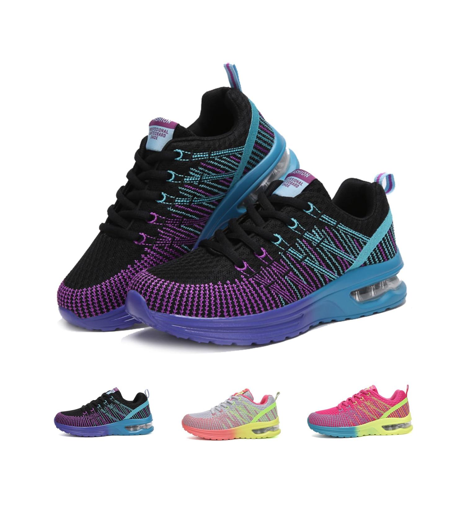 Neoker Women's Running Sneakers - Lightweight Breathable Sports Shoes | Slipproof Jogging Footwear (Gray Red Black) - Sizes 36-42 EU - Buy Online on GoSupps.com