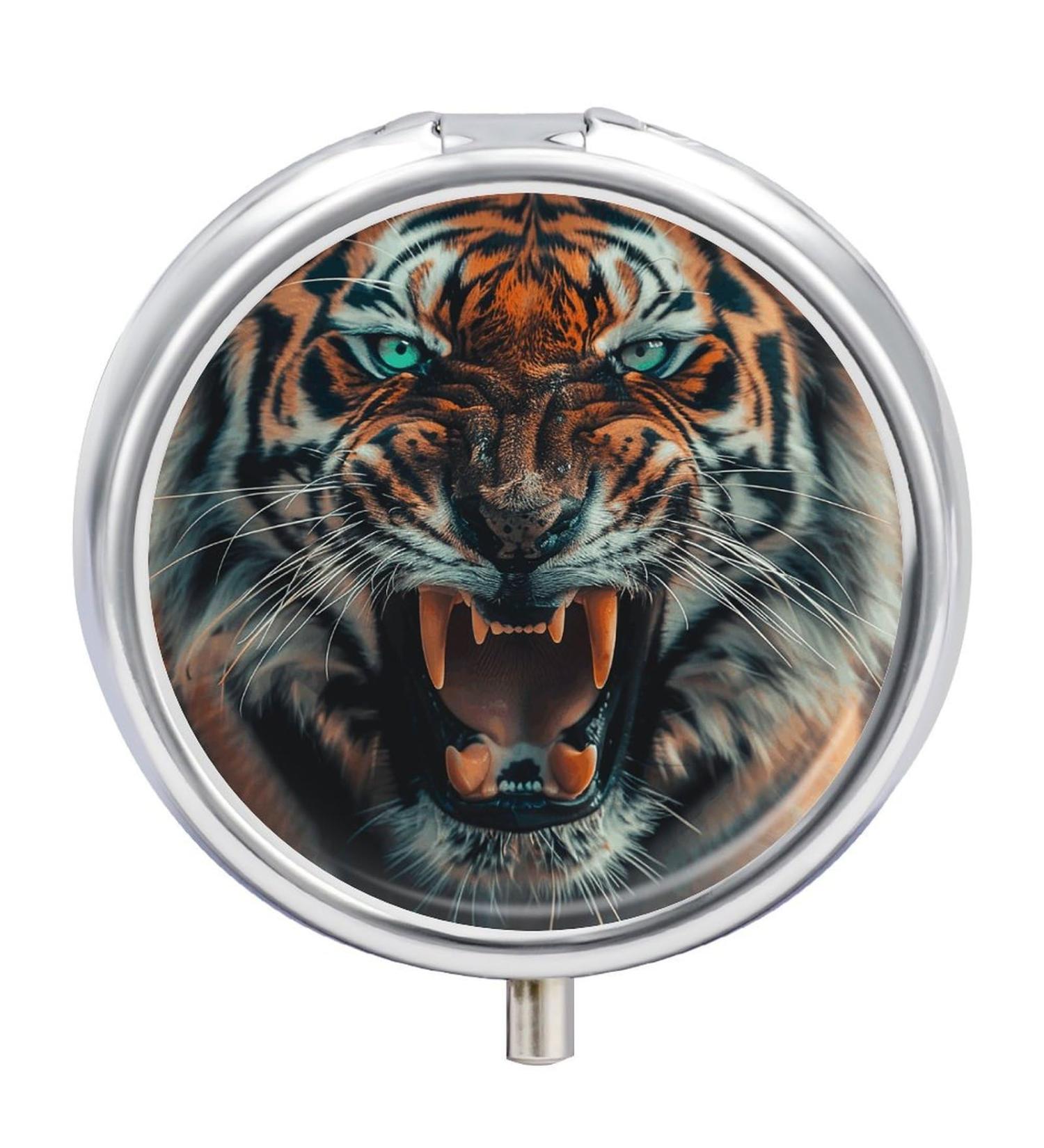 Travel Pill Box with 3 Compartments - Portable Medicine Organizer for Purse & Pocket | Tiger Design - Buy Online on GoSupps.com