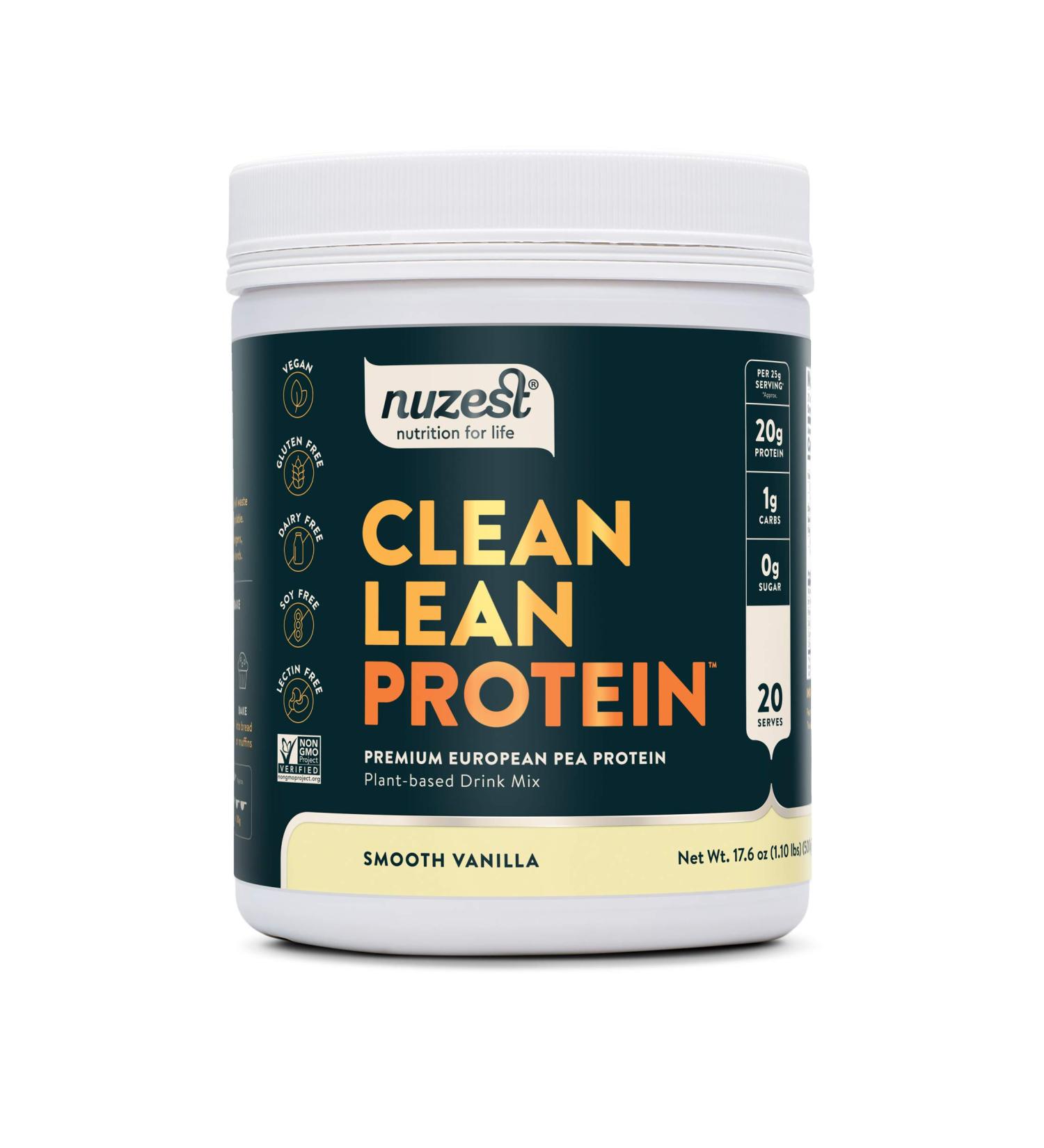 Clean Lean Protein Nuzest - Smooth Vanilla Vegan Protein Powder | Plant Based, Dairy Free, Gluten Free, GMO Free | Naturally Sweetened Protein Shake | 20 Servings, 1.1 lb - Buy Online on GoSupps.com
