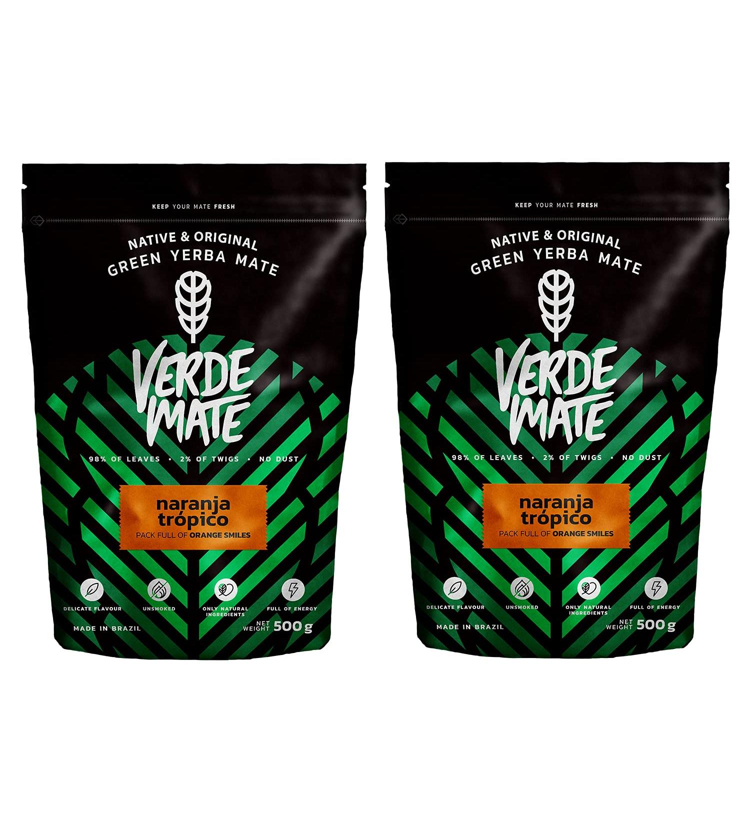 Yerba Mate Verde Mate Green Naranja Tropico | Verde Mat Vert Orange Tropicale | Yerba mate du Br sil |Haute qualit | Yerba mate aromatis e| Sans gluten | (1000g (2x500g)) - Buy Online on GoSupps.com