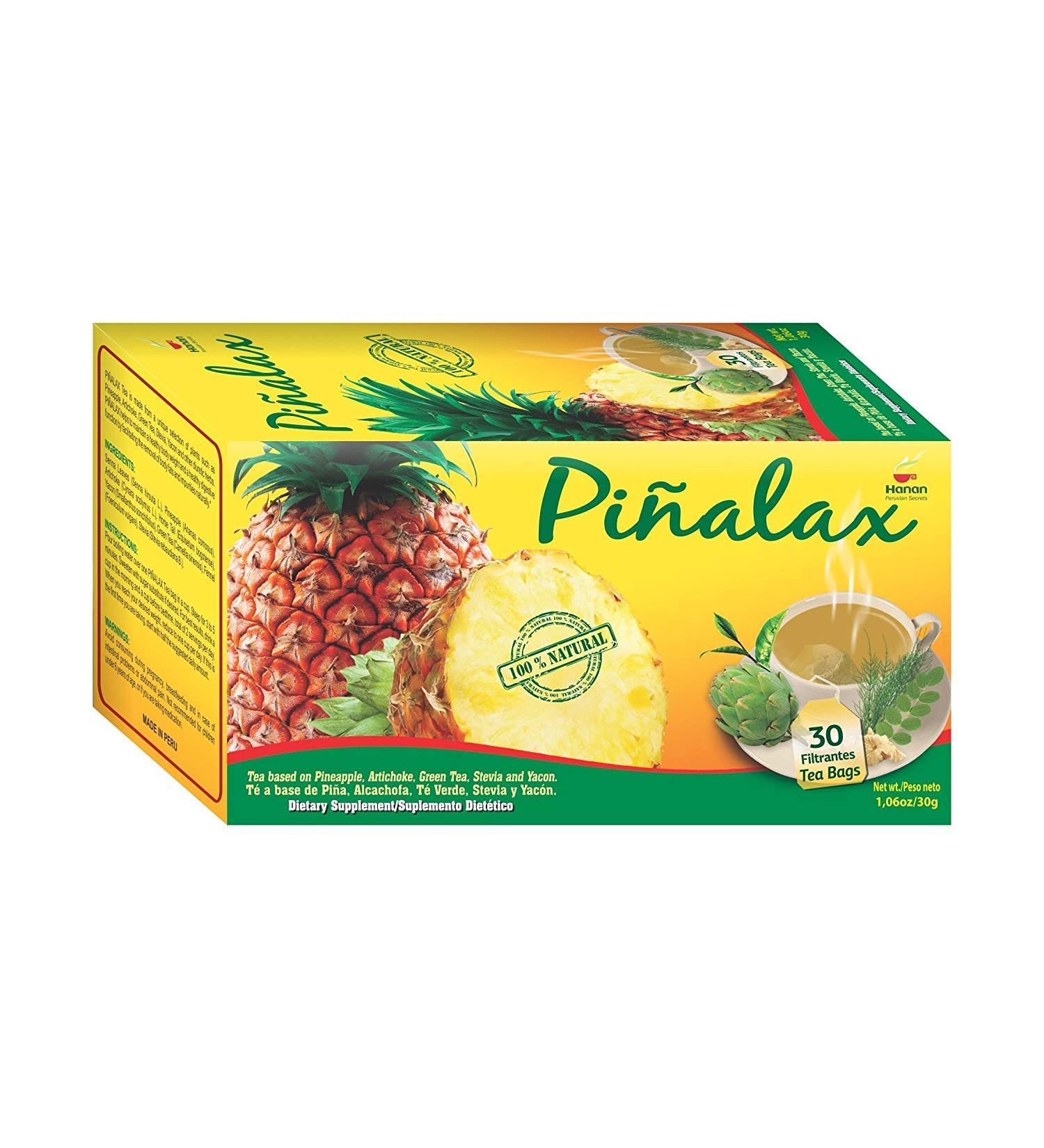 Pinalax Pineapple Tea for Weight Loss and Detox - 100% Natural Blend with Artichoke, Green Tea, Yacon, and Stevia | 30 Tea Bags - Buy Online on GoSupps.com