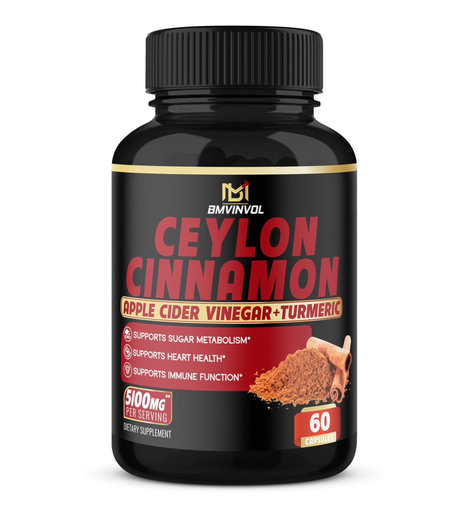 Ceylon Cinnamon Capsules - 5100mg Herbal Supplement with Apple Cider Vinegar, Turmeric, Ginseng & Berberine for Antioxidant Support - Buy Online on GoSupps.com
