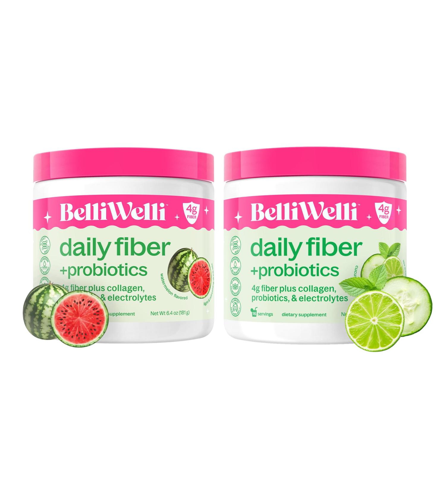 Belli Welli Daily Fiber Supplement Bundle - Cucumber Lime Mint & Watermelon - with Collagen Probiotics & Electrolytes - Refreshing Wellness Flavors 32 Total Servings - Buy Online on GoSupps.com