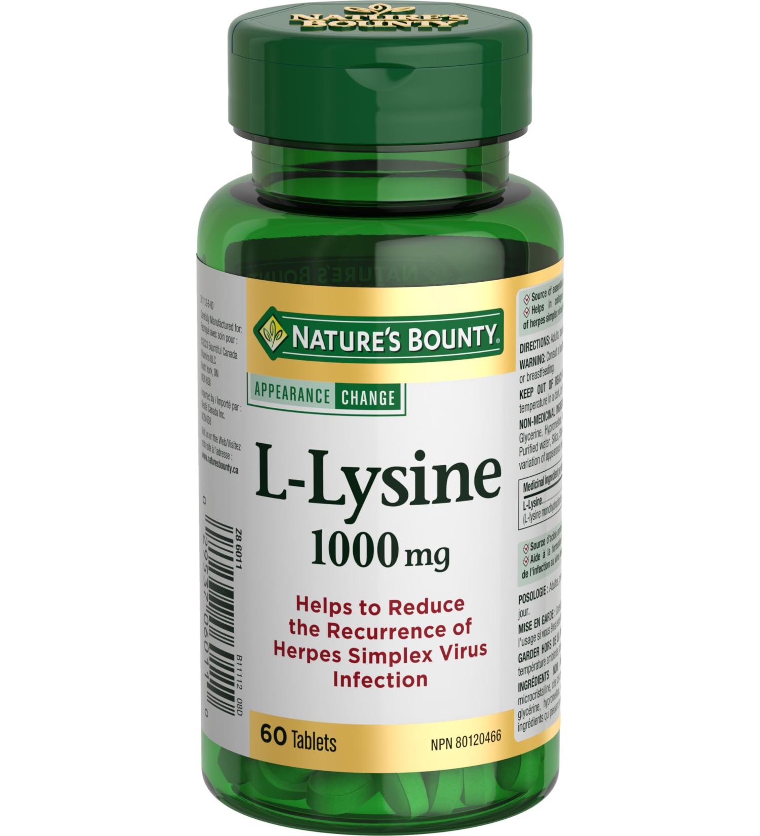 Buy Nature's Bounty L-Lysine 1000 mg - 60 Tablets | Premium Immune Support | International Shipping Available - Buy Online on GoSupps.com