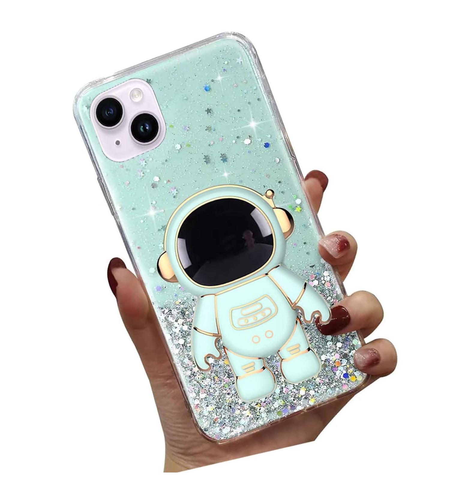 Tivenfezk Nadoli for iPhone 13 Mini - Astronaut Hidden Stand Shell | Glitter Soft Silicone Bling Transparent Protective Cover in Green - Buy Online on GoSupps.com