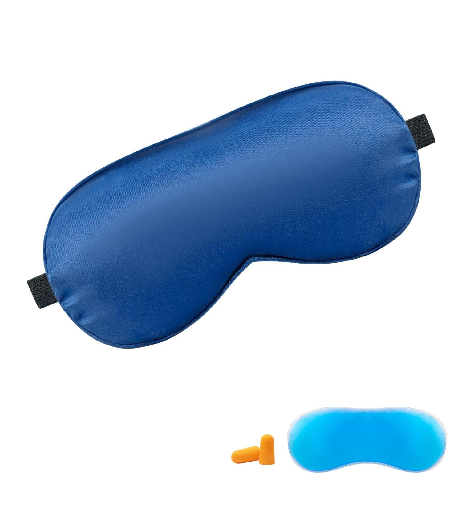 Sleep Ice Eye Mask with Cooling Gel Pad Soft Silk Fabric Lightweight Sleeping mask for Mne Women Yoga Night Shift Travel (Blue)