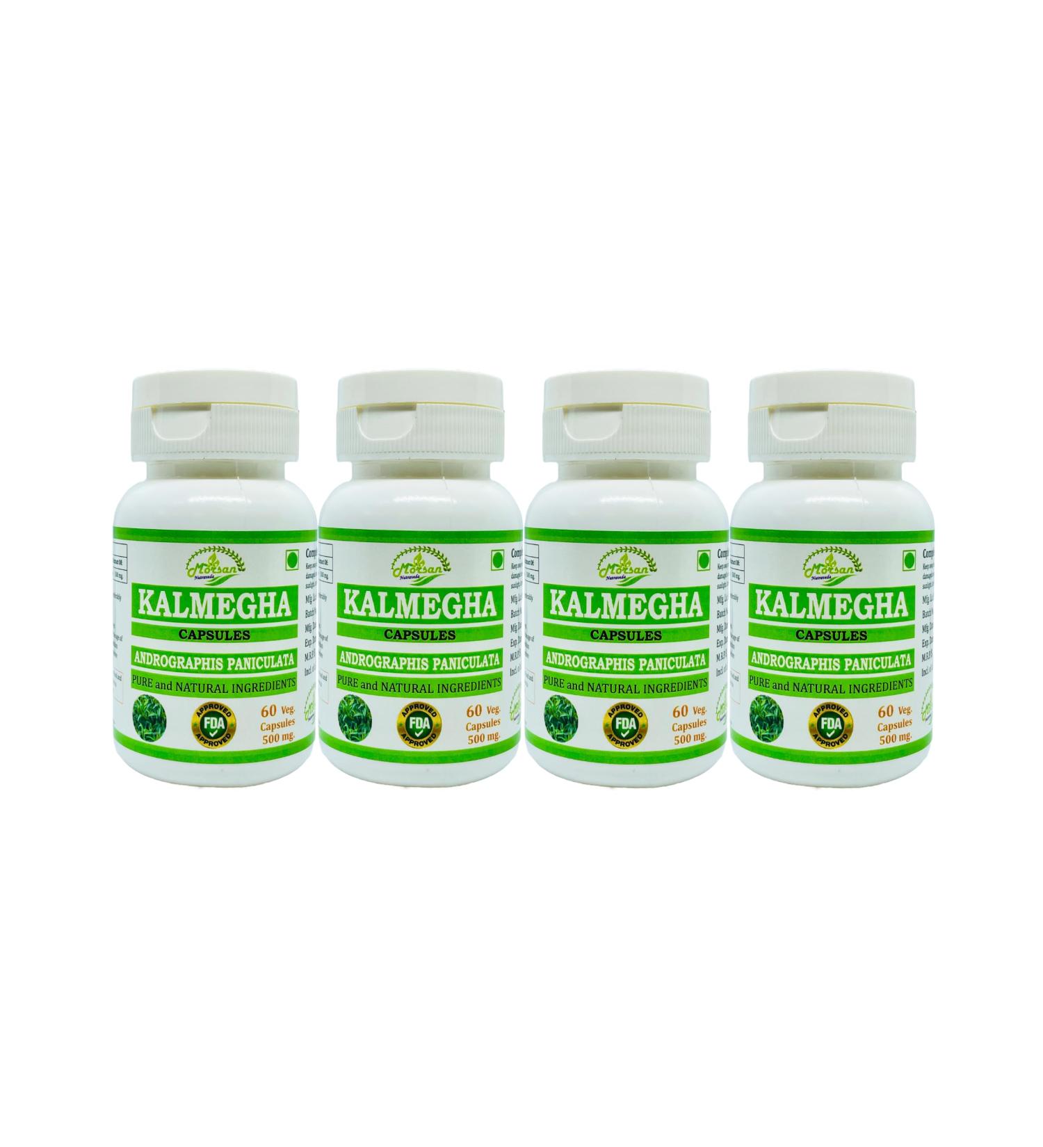 Natural and Pure Herbal Kalmegha (Andrographis Paniculata) Extract Capsules | Highest Potency 100% Natural Product | Pack of 60 x 500 mg. Veg. Capsules (Pack of 4) 60 count (Pack of 4) - Buy Online on GoSupps.com