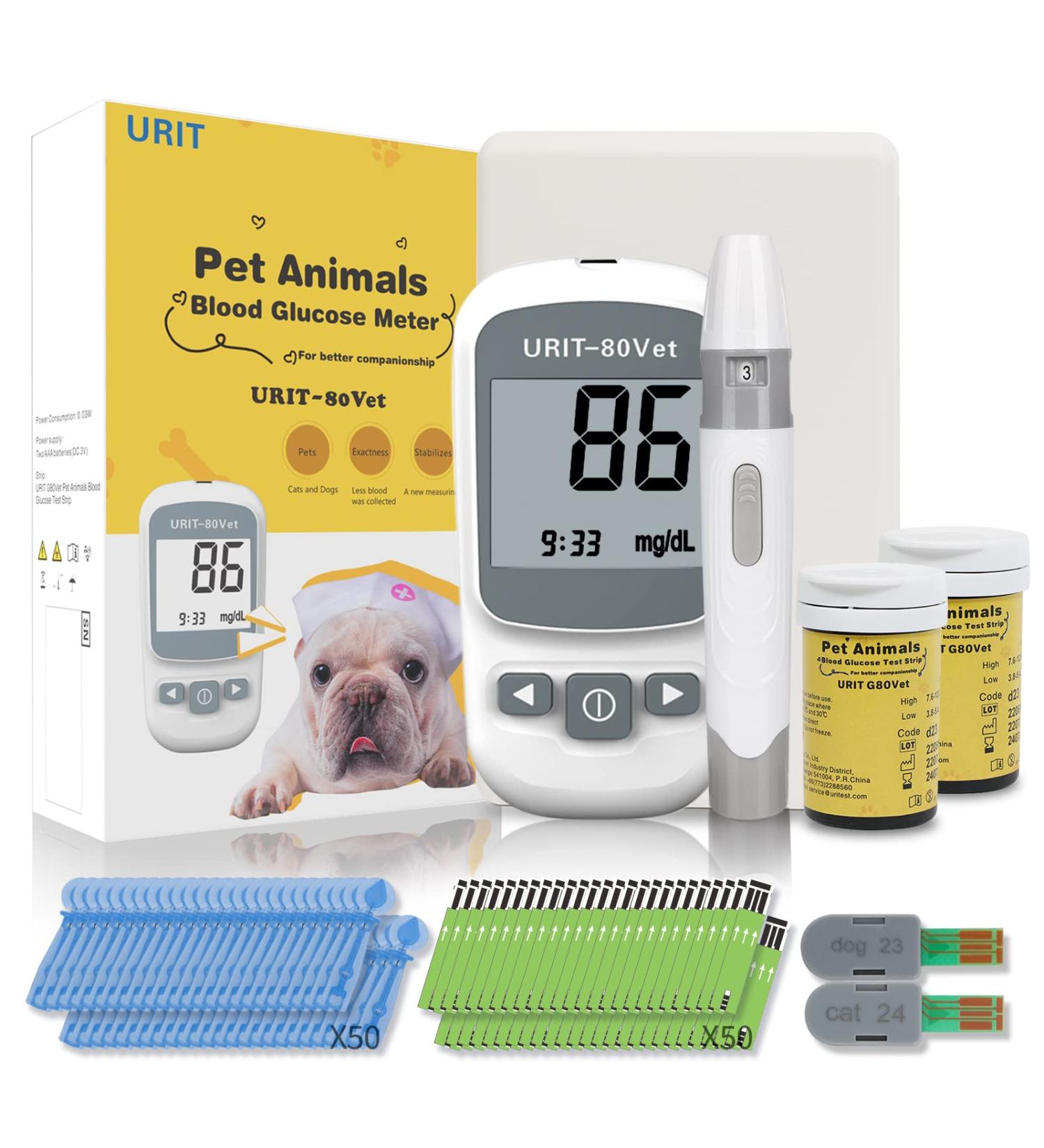 URIT Pet Blood Glucose Meter Kit with 50 Test Strips - Diabetes Monitoring System for Dogs & Cats - Buy Online on GoSupps.com