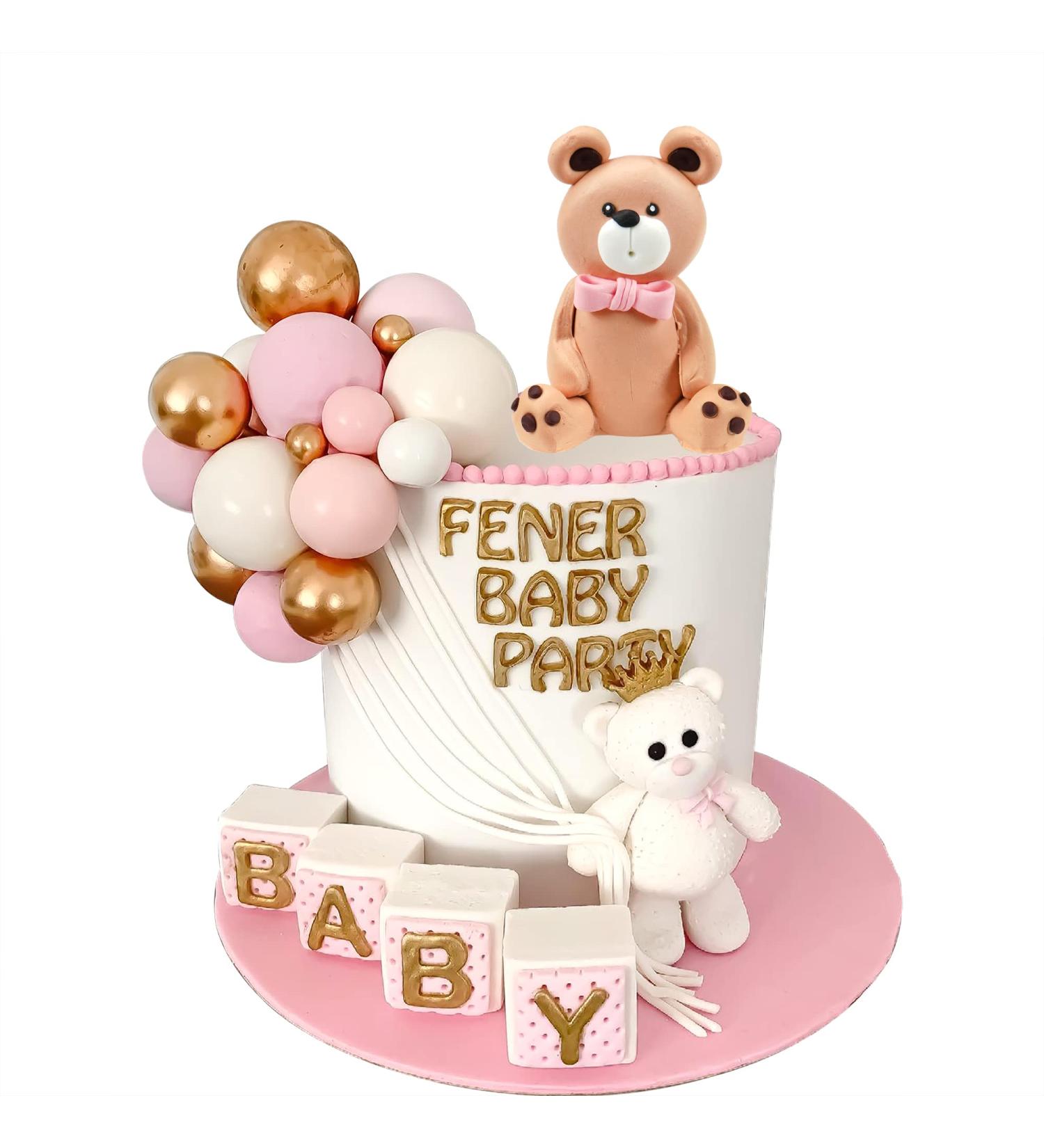 Mini Bear Cake Toppers - Gold, Pink, White Pearl Decorations for Baby Shower & Birthday Party - Teddy Bear Theme Supplies (Pink) - Buy Online on GoSupps.com