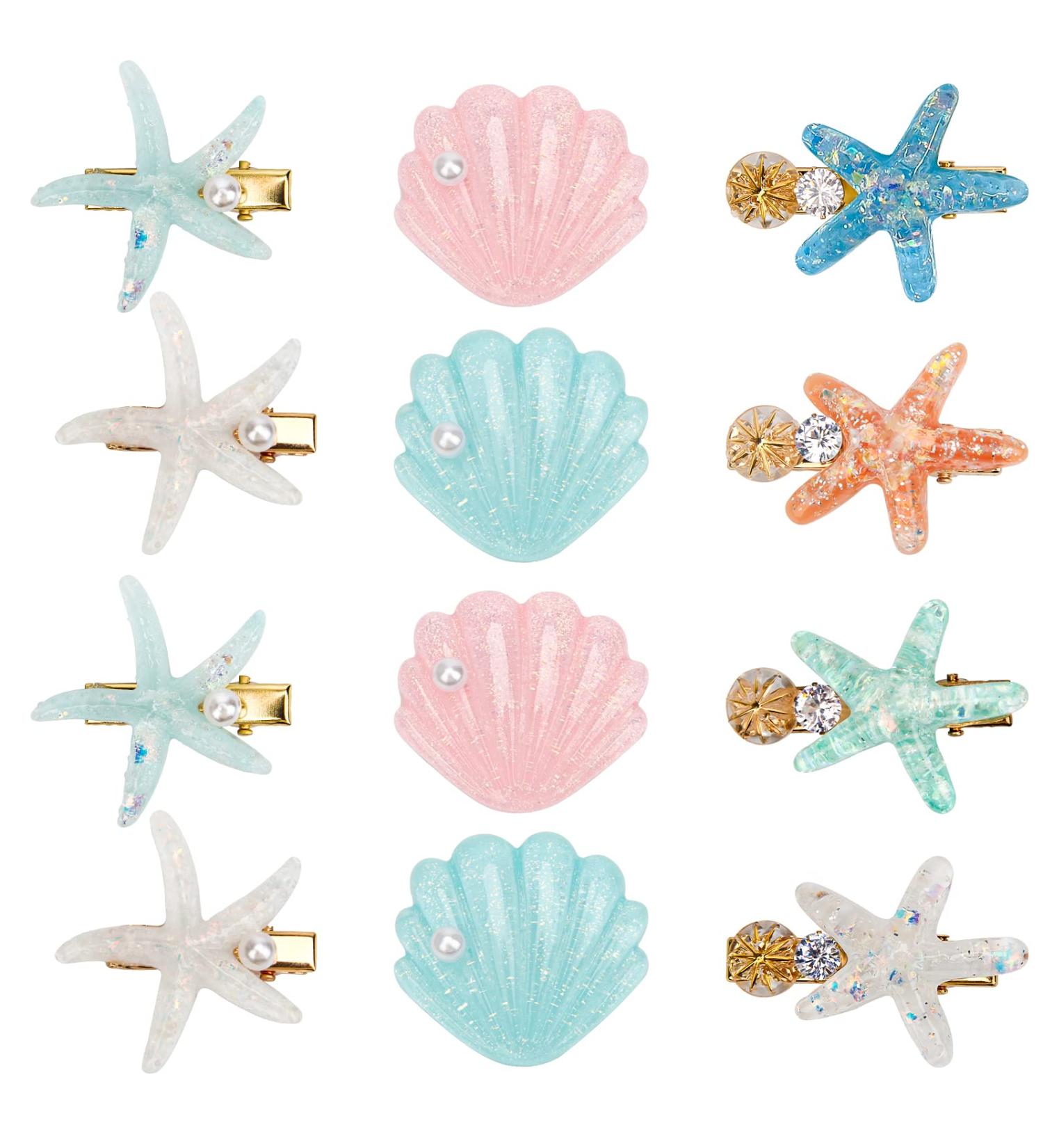 Shell Pearl Starfish Hair Clip Set - 12 Pieces | Catcan Acrylic Resin Seashell Clips for Girls & Women | Stylish Hair Accessories - Buy Online on GoSupps.com