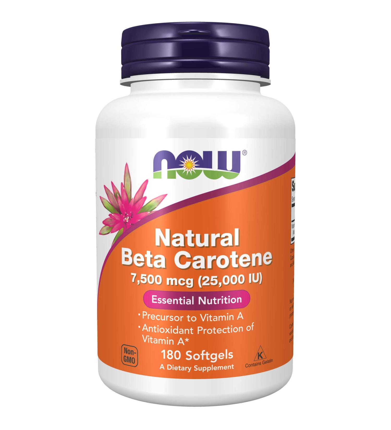 Now Foods Natural Beta Carotene 25000 IU - 180 Softgels | Antioxidant Support - Buy Online on GoSupps.com