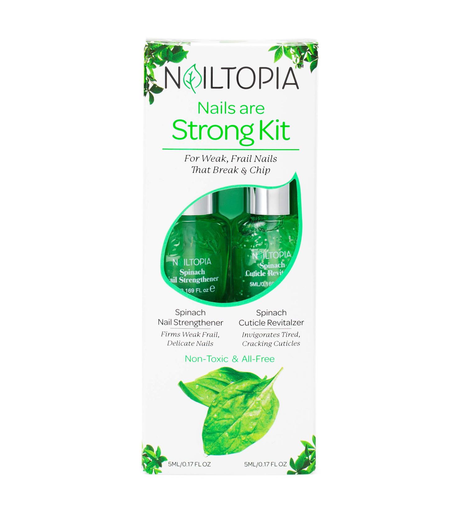 Nailtopia Nails Are Strong Kit - Spinach Nail Strengthener  Spinach Cuticle Revitalizer - Revitalizing Nail Strengthener Set for Dry  Thin Nails - Vitamin Infused  Bio Sourced  and Vegan - 2 pc Nails are Strong Treatment...