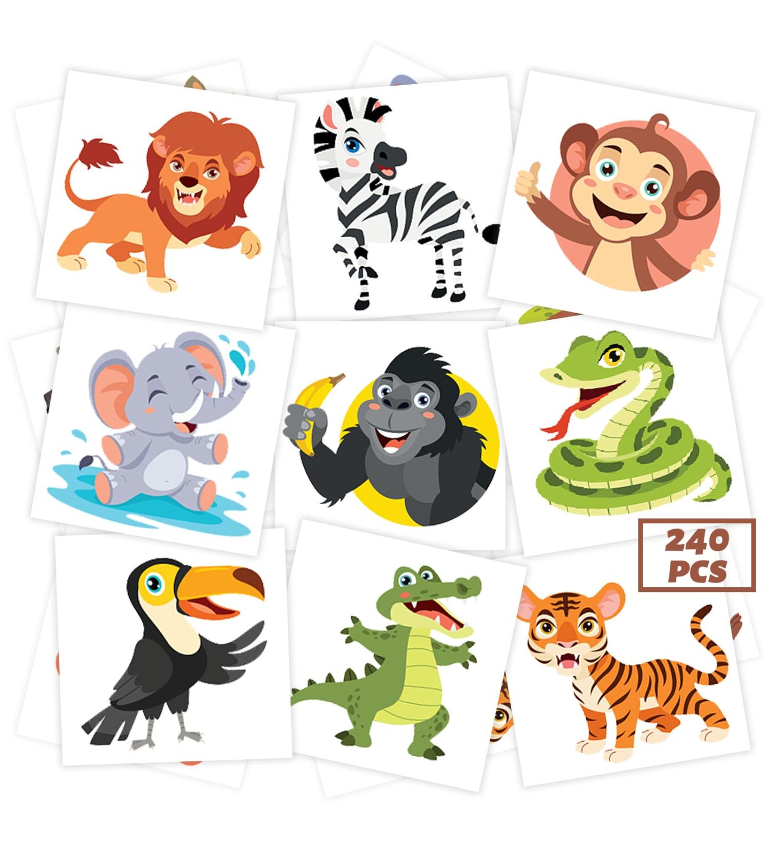 240 Pcs Jungle Animal Temporary Tattoos for Kids - Waterproof Bulk Stickers for Jungle Themed Party - Monkeys, Tigers, and More! Safe and Fun Children's Tattoo Toys - Buy Online on GoSupps.com