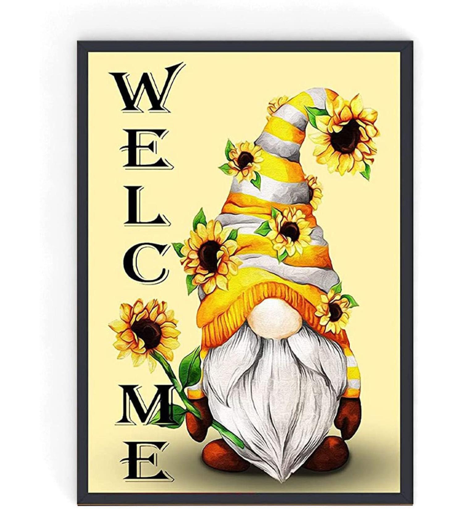 Gnome Sunflower Cross Stitch Kit for Adults - DIY Needlepoint Embroidery Set (11CT) - Buy Online on GoSupps.com