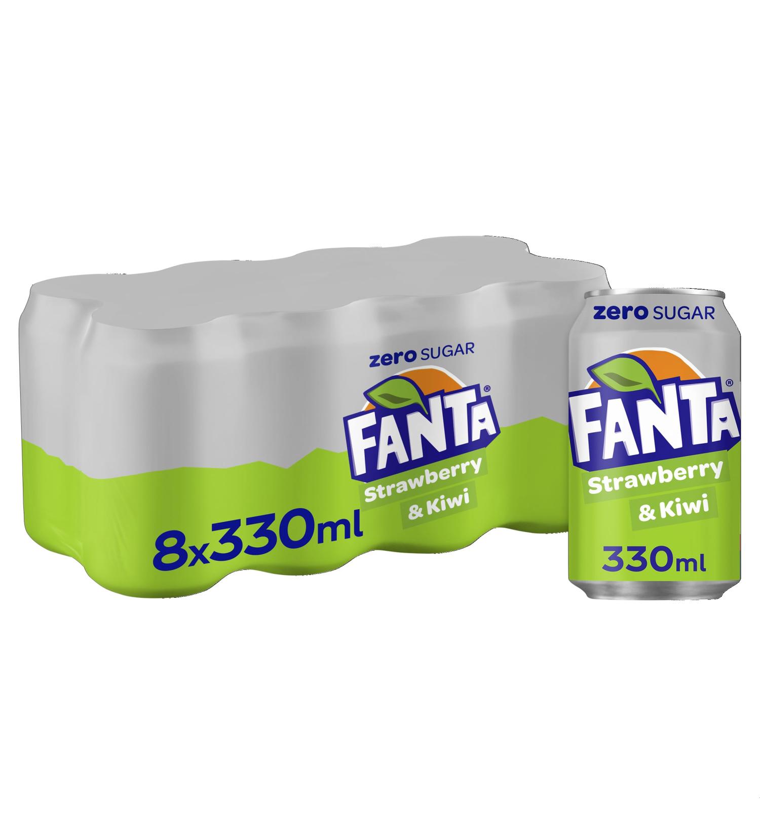 Fanta Zero Strawberry & Kiwi 8 x 330ml - Refreshing Fruit Flavored Soda - Buy Online on GoSupps.com