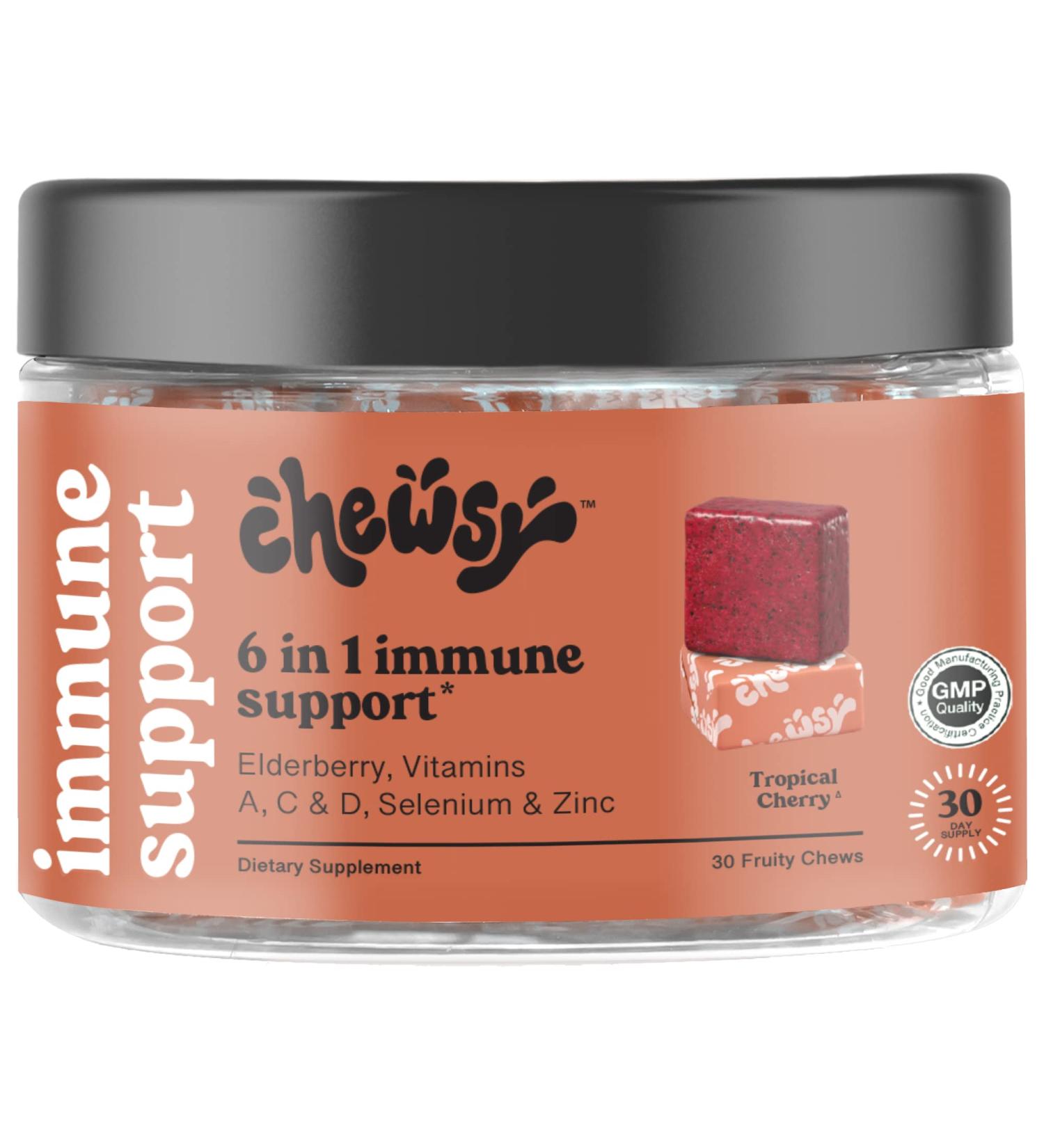 Chewsy 6-in-1 Immune Support Supplement Fruity Chews with Elderberry Vitamin C A & D Zinc & Selenium - 30-Day Supply Individually Wrapped Immunity Vitamins Chews for Adults and Kids (1) Immune Support 30 Count (Pack of 1) - Buy Online on GoSupps.com