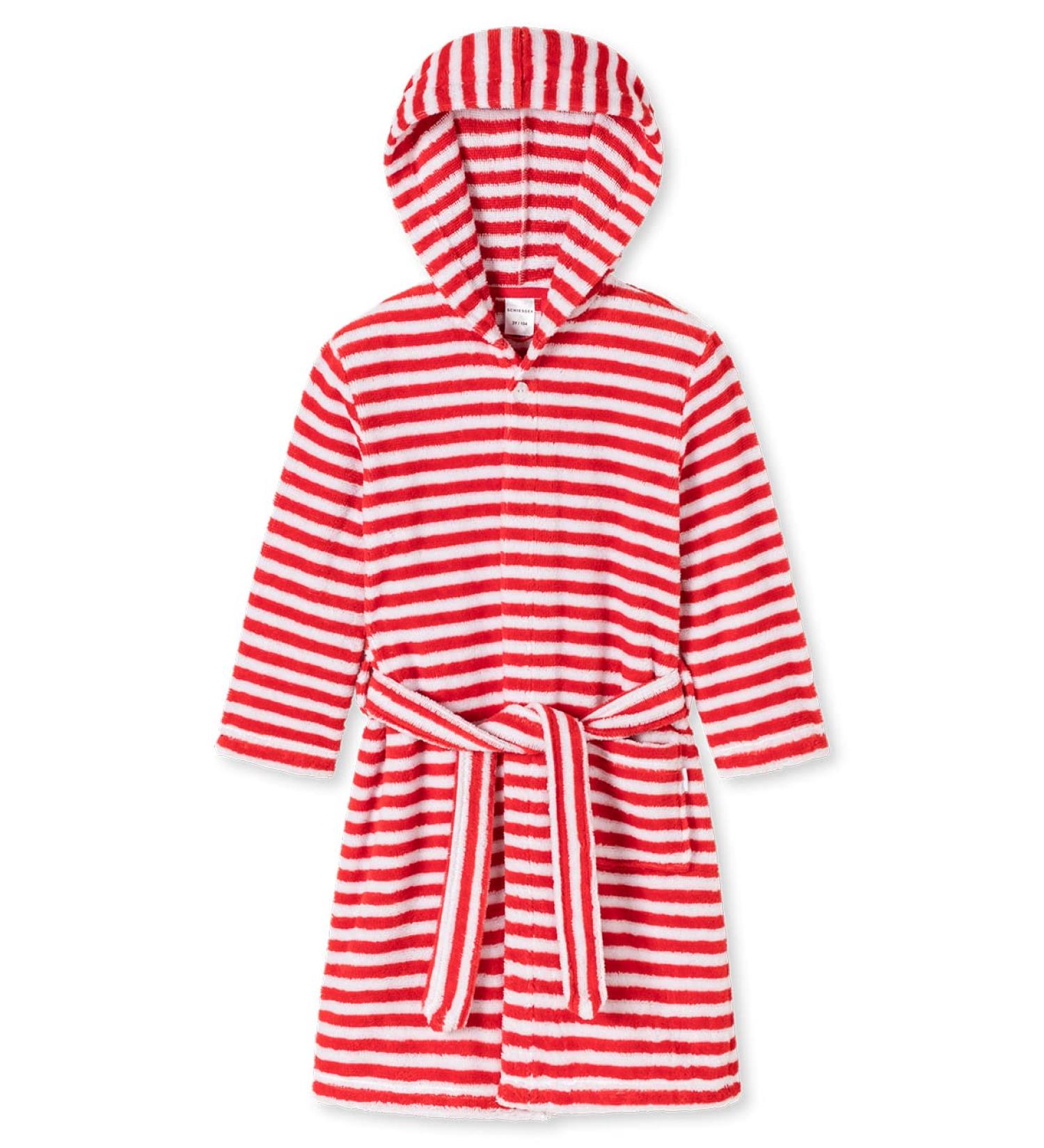 Schiesser Girls Bathrobe 128 - Red White Striped - Soft & Cozy International Shipping Available - Buy Online on GoSupps.com
