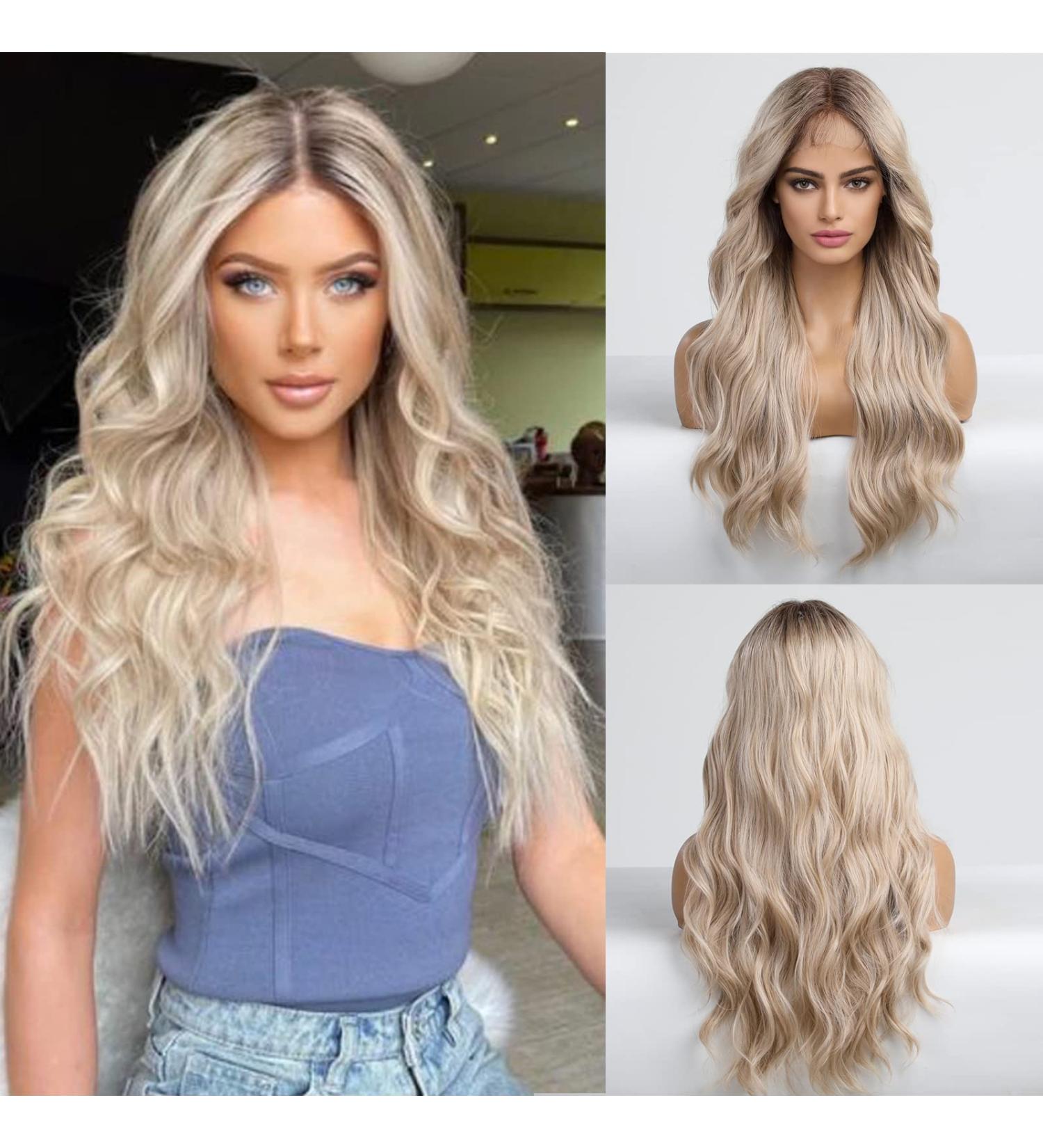 Platinum Blonde Lace Front Wig for Women - Long Curly Style, Natural & Glueless - Heat Resistant Synthetic Hair - Buy Online on GoSupps.com