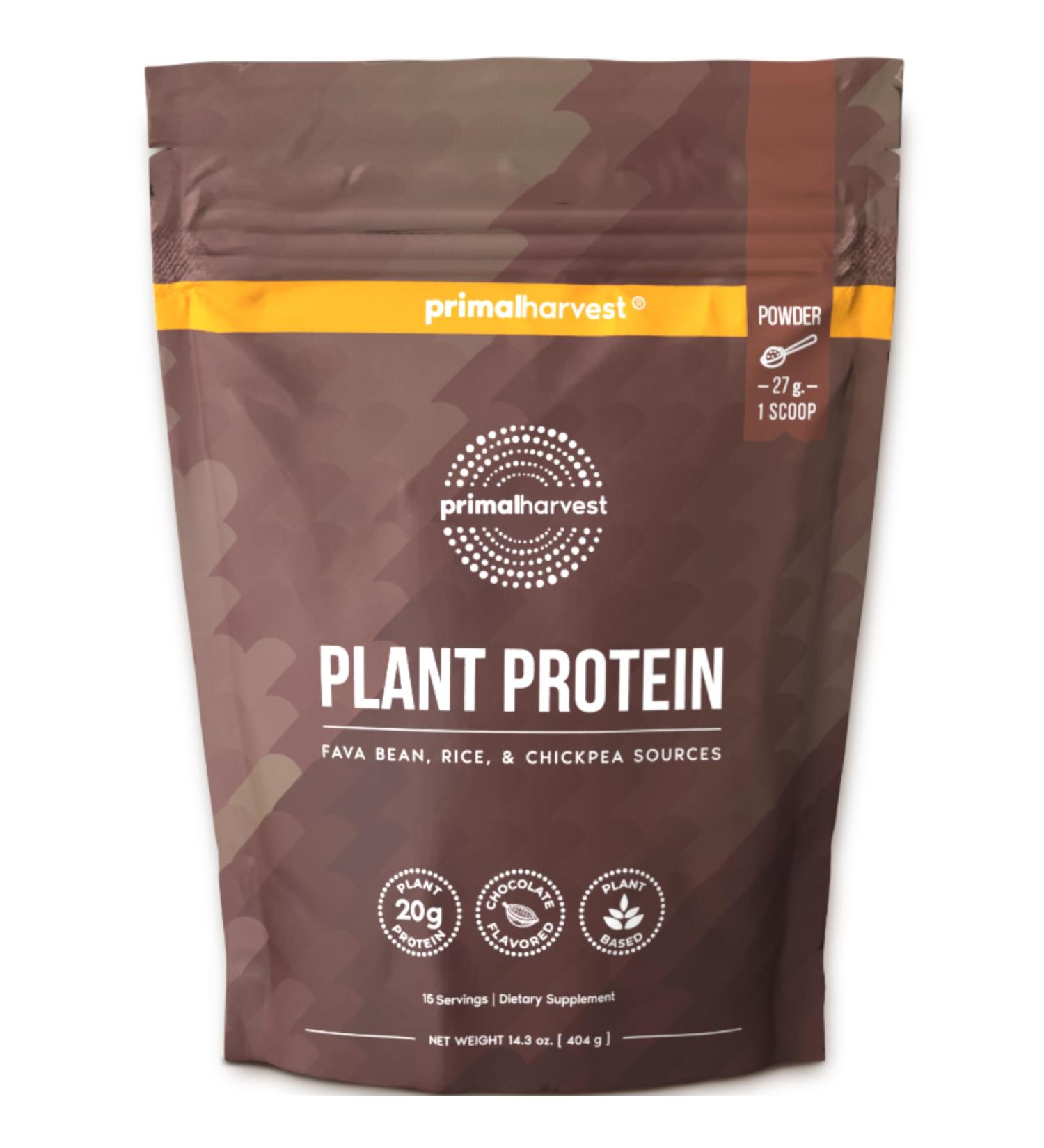 Primal Harvest Vegan Protein Powder for Nutritional Weight Support 20g Plant-Based Protein Per Serving from Fava Beans Chickpeas & Rice Chocolate Flavor 405g Gluten-Free Soy-Free No Added Sugar Chocolate 14.29 Ounce (Pack o  - Buy Online on GoSupps.com