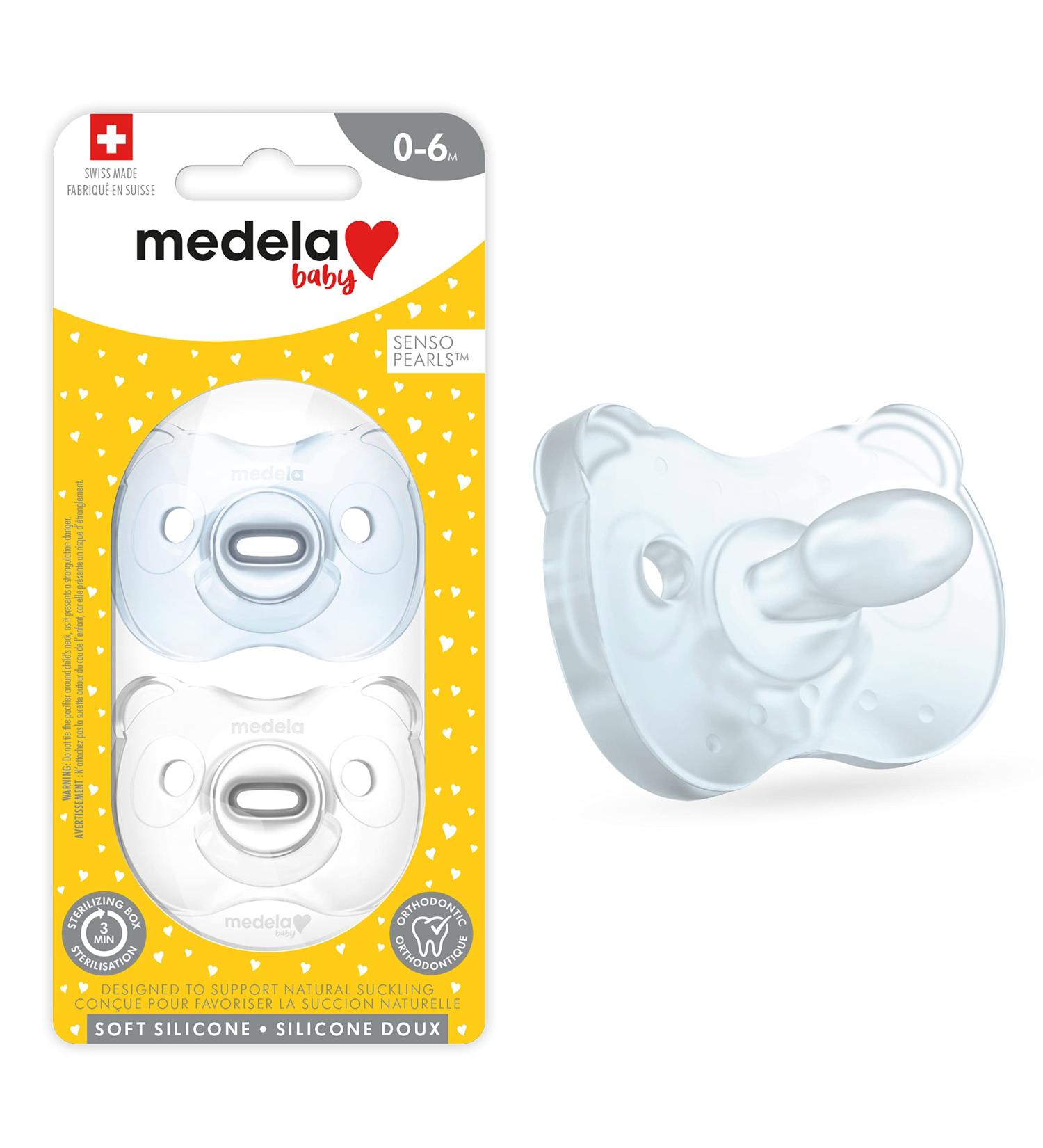 Medela Baby Pacifier 0-6 Months 2-Pack with Sterilizing Case | BPA-Free Silicone | Natural Suckling Support | Blue/Clear - Buy Online on GoSupps.com