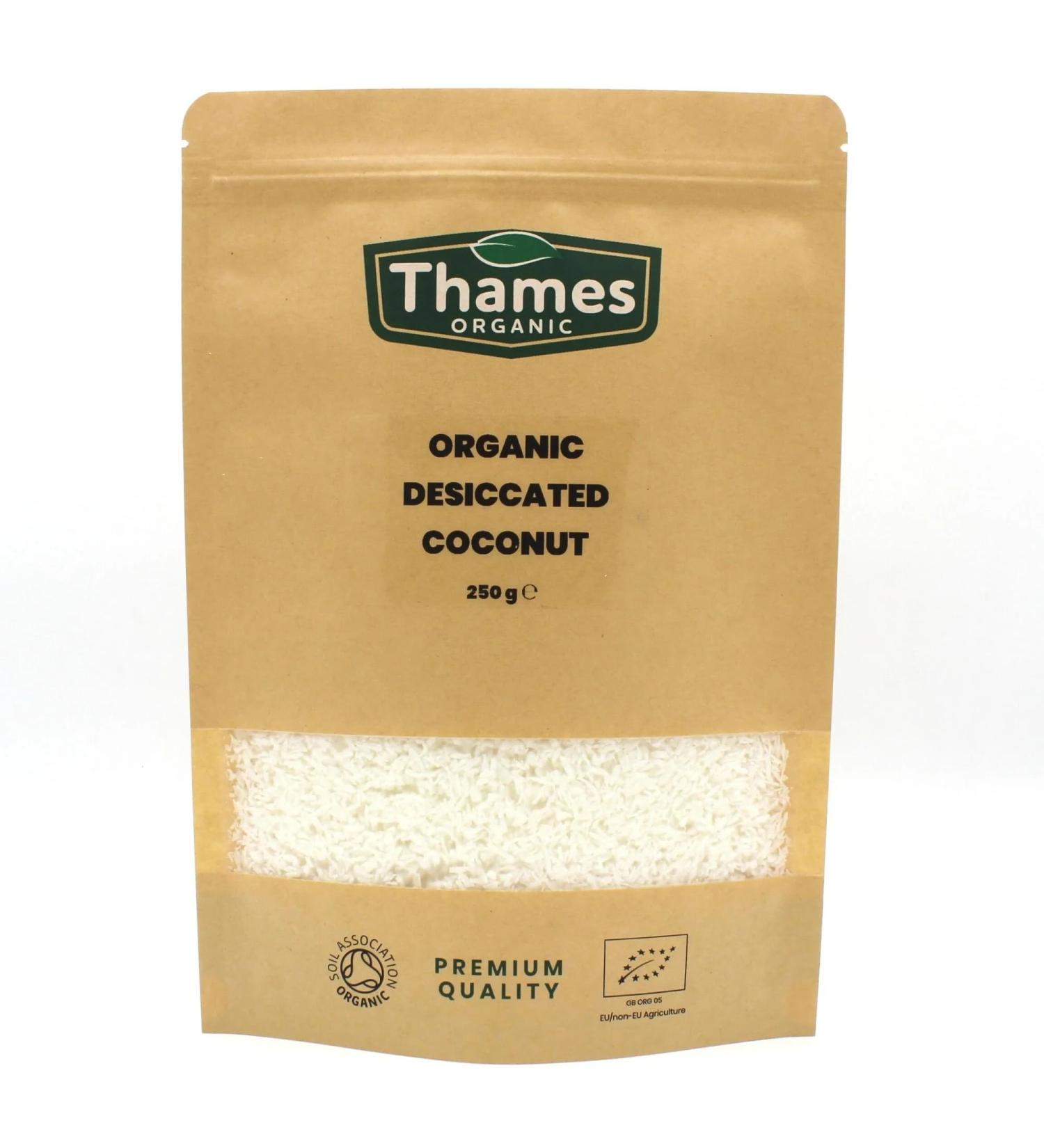 Organic Dried Coconut-Certified Organic Non-GMO Vegan No Additives No Preservatives Resealable Bag by Thames Organic 500g - Buy Online on GoSupps.com
