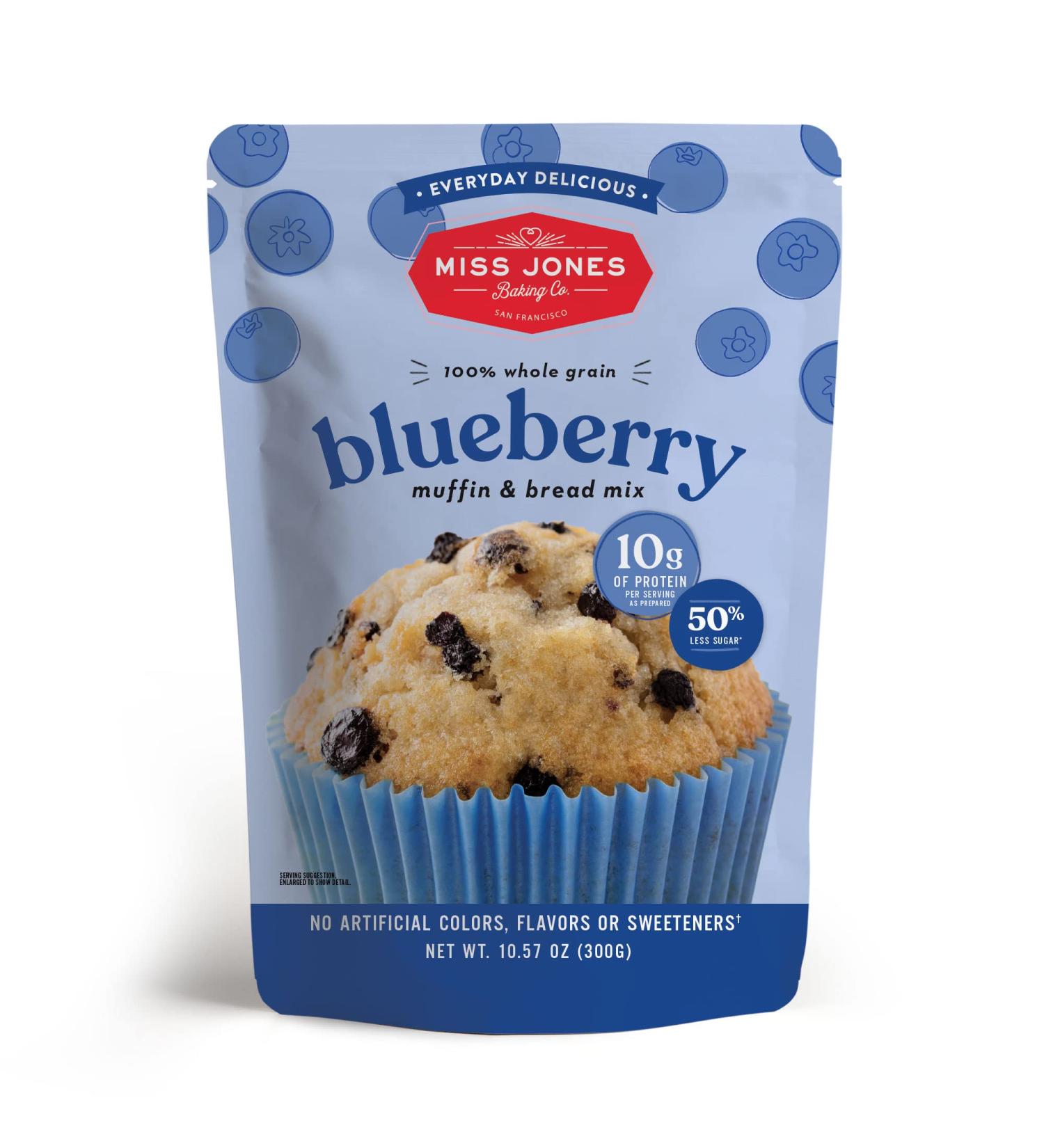Miss Jones Baking Blueberry Muffin & Bread Mix - Vegan, Real Blueberries, Whole Grains, 50% Lower Sugar - 10.57 oz - Buy Online on GoSupps.com