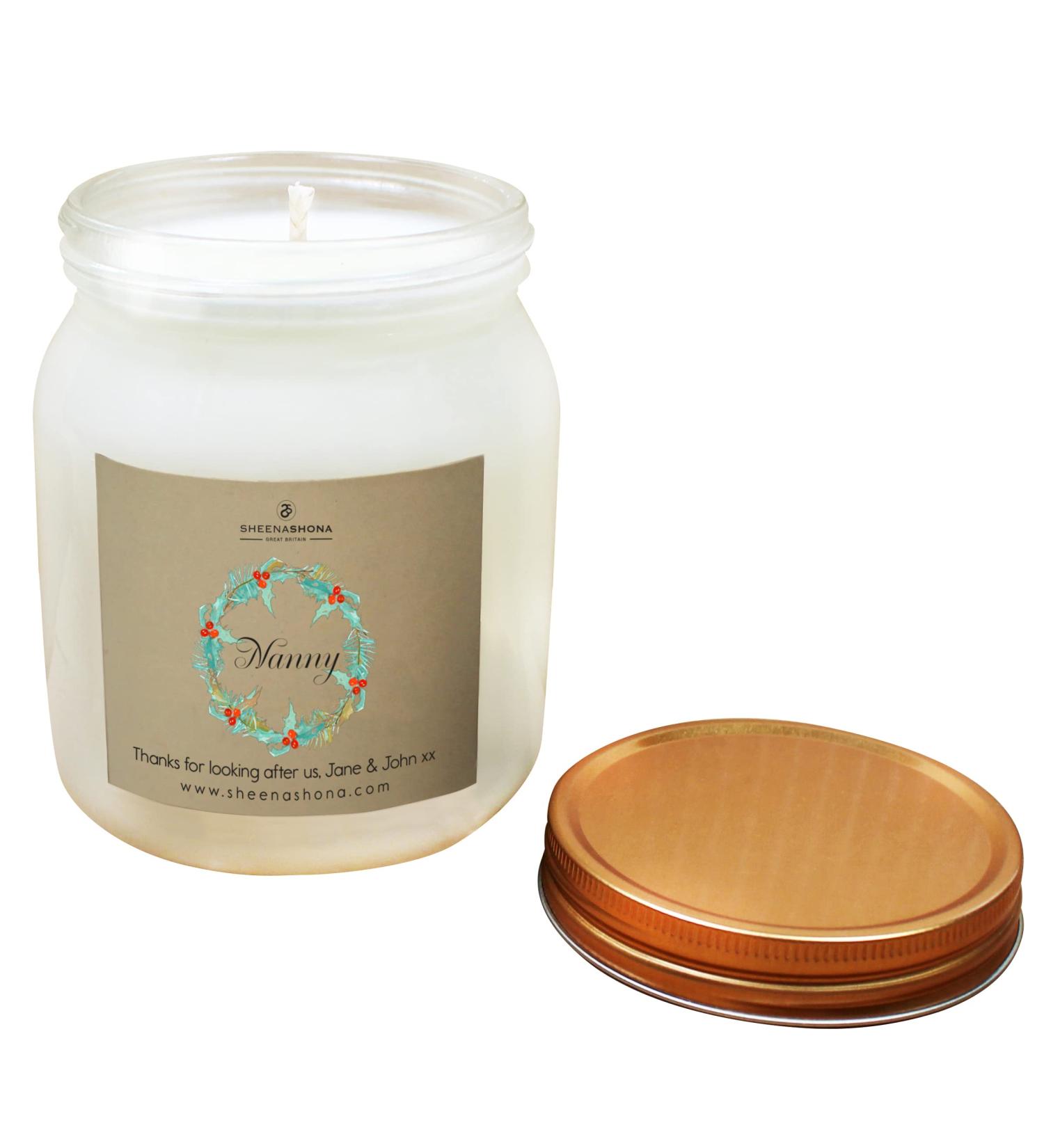 Christmas Personalised Nanny SOYA Wax Large Honey Jar Candle (Spiced Cinnamon & Apple) - Buy Online on GoSupps.com