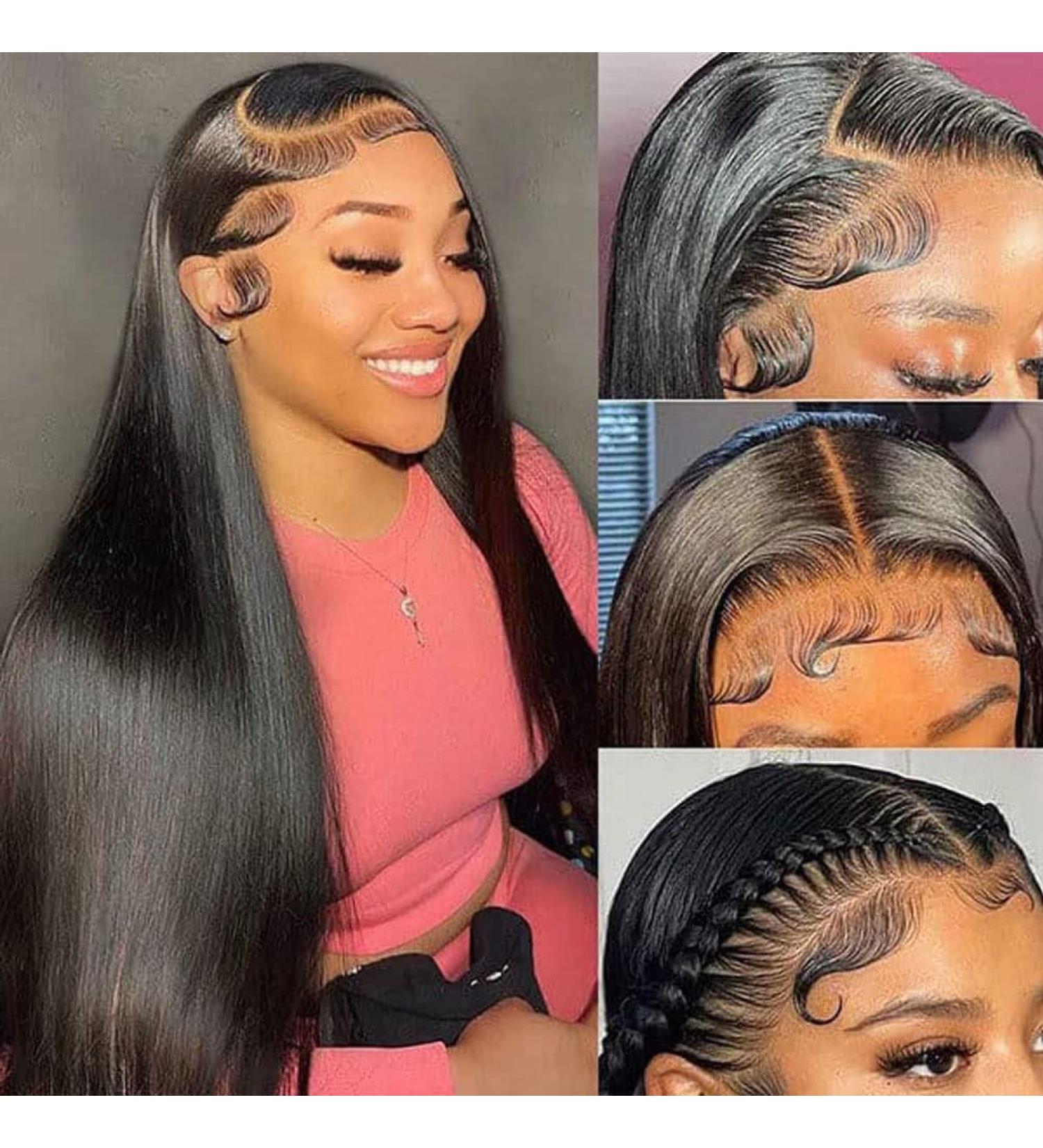 Fynokeh 30 Inch Straight Lace Front Human Hair Wig | 13x4 HD Transparent Lace | Glueless Brazilian Virgin Hair | 220% Density | Pre Plucked with Baby Hairline | For Black Women - Buy Online on GoSupps.com