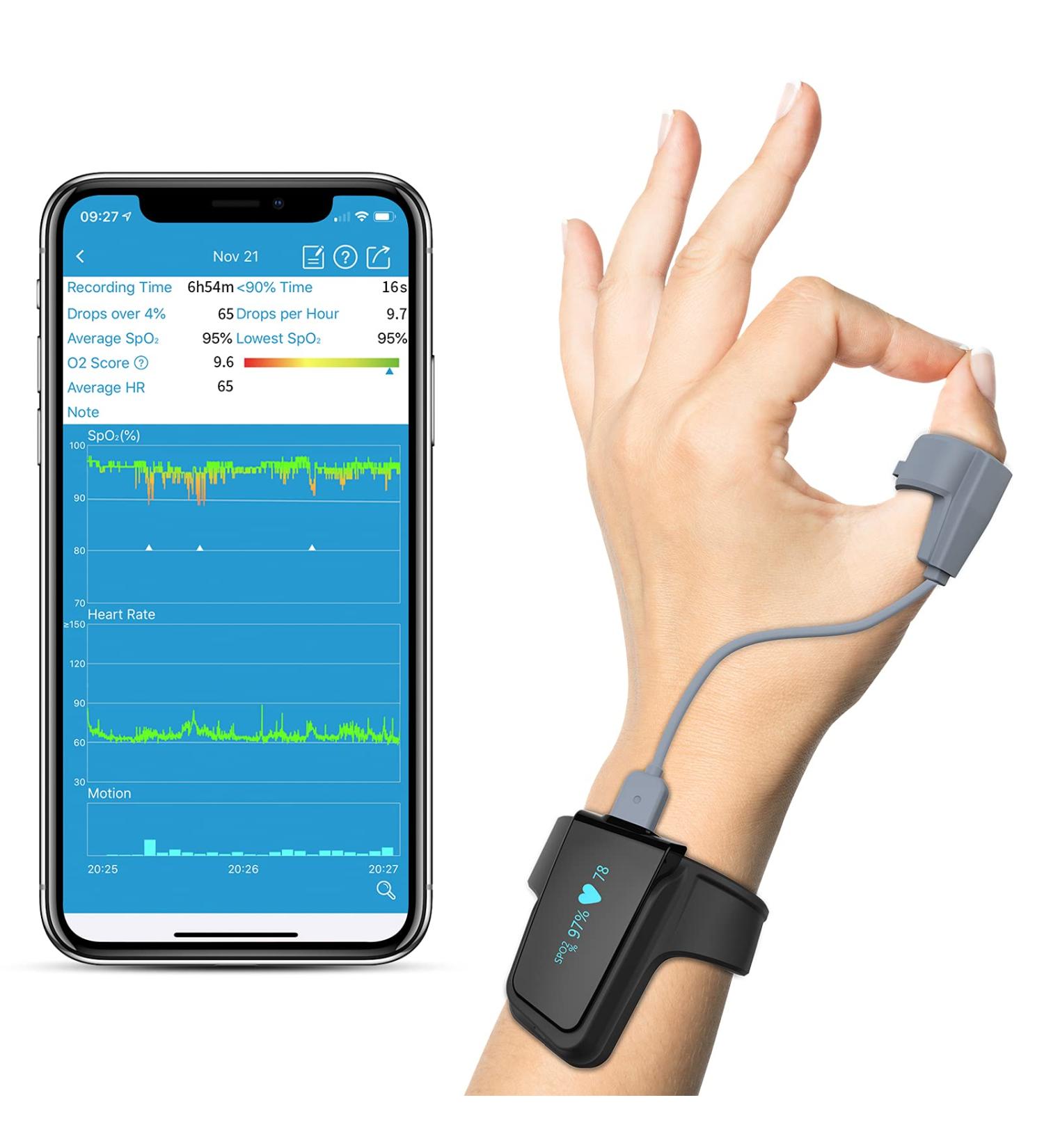 Bluetooth Oxiband O2 Pulse Oximeter | Smart O2 Sensor for O2 Saturation & Heart Rate | Finger Ring Design with Free APP - Checkme Oximeter - Buy Online on GoSupps.com