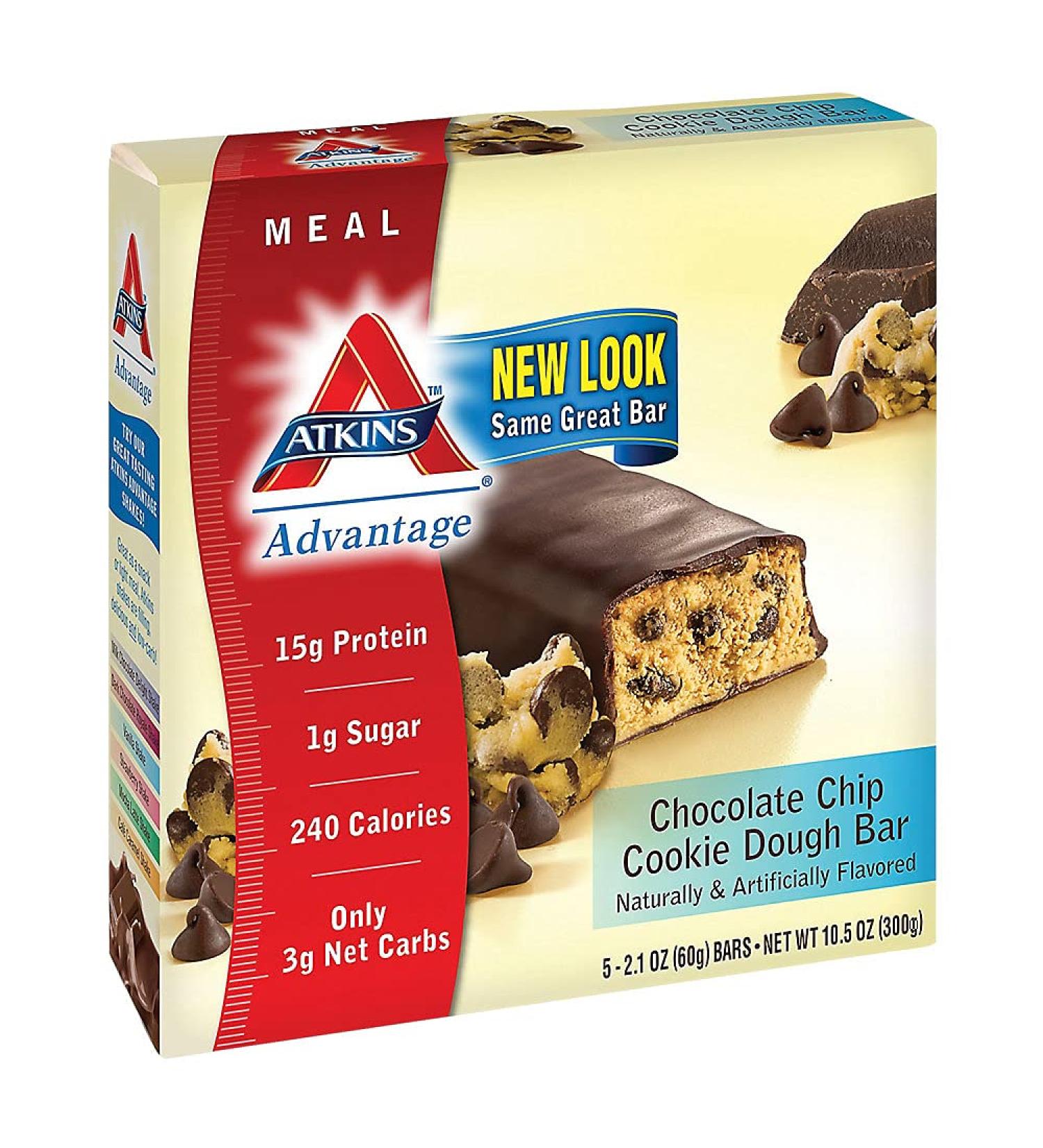 Atkins Advantage MEAL Chocolate Chip Cookie Dough Bar 5 Bars 2.1 oz (60 g) Each
