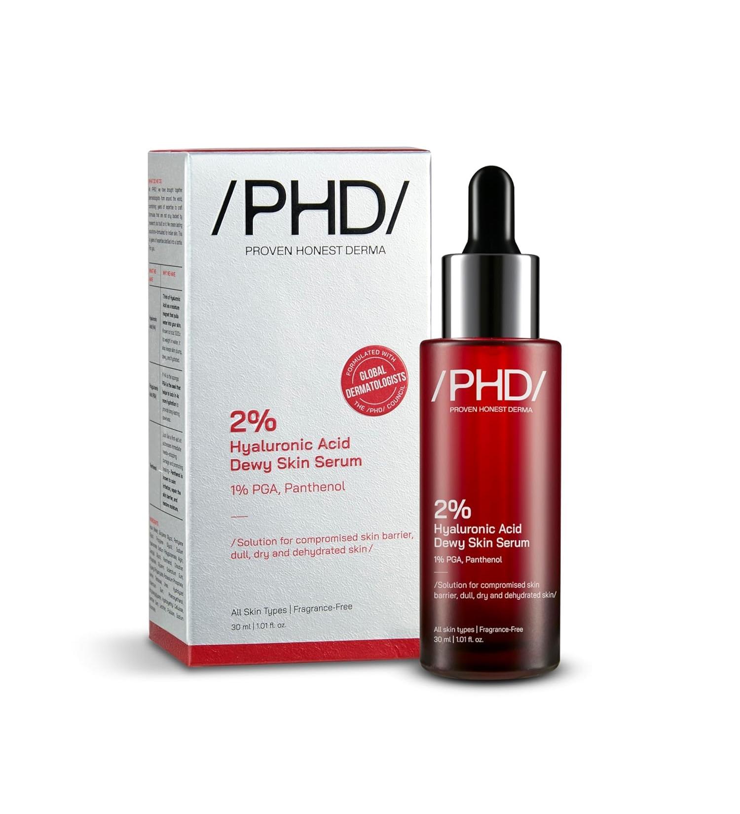 /PHD/ 2% Hyaluronic Acid Dewy Skin Serum | Hyaluronic Acid Face Serum for Dehydrated Dull & Dry Skin | Hydrating Face Serum with PGA & Panthenol | Deep Hydration & Dewy Finish | Lightweight | 30ml - Buy Online on GoSupps.com