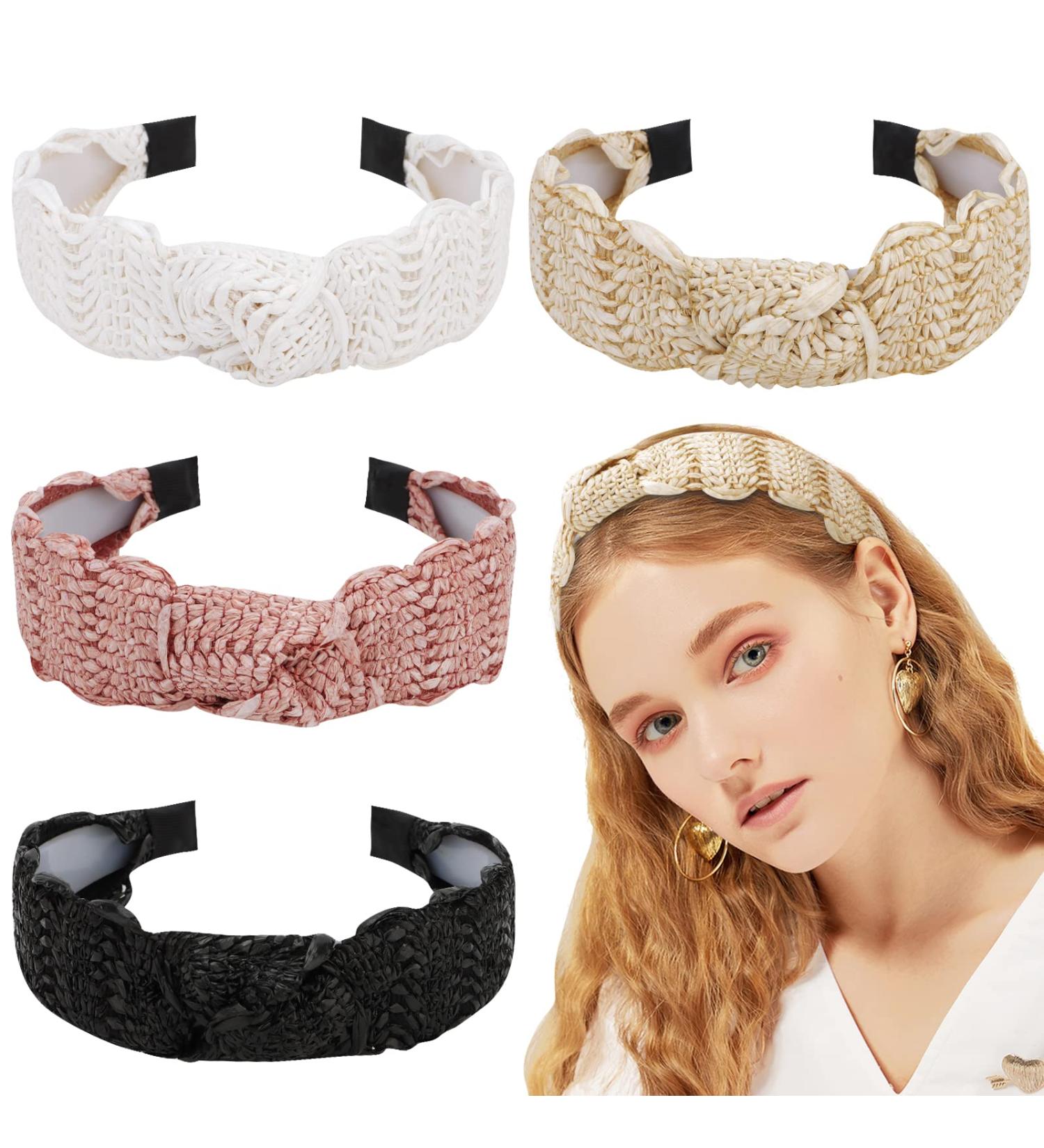 Tobatoba 4Pcs Rattan Raffia Headband Set for Women - Summer Beach Hair Accessories - Buy Online on GoSupps.com