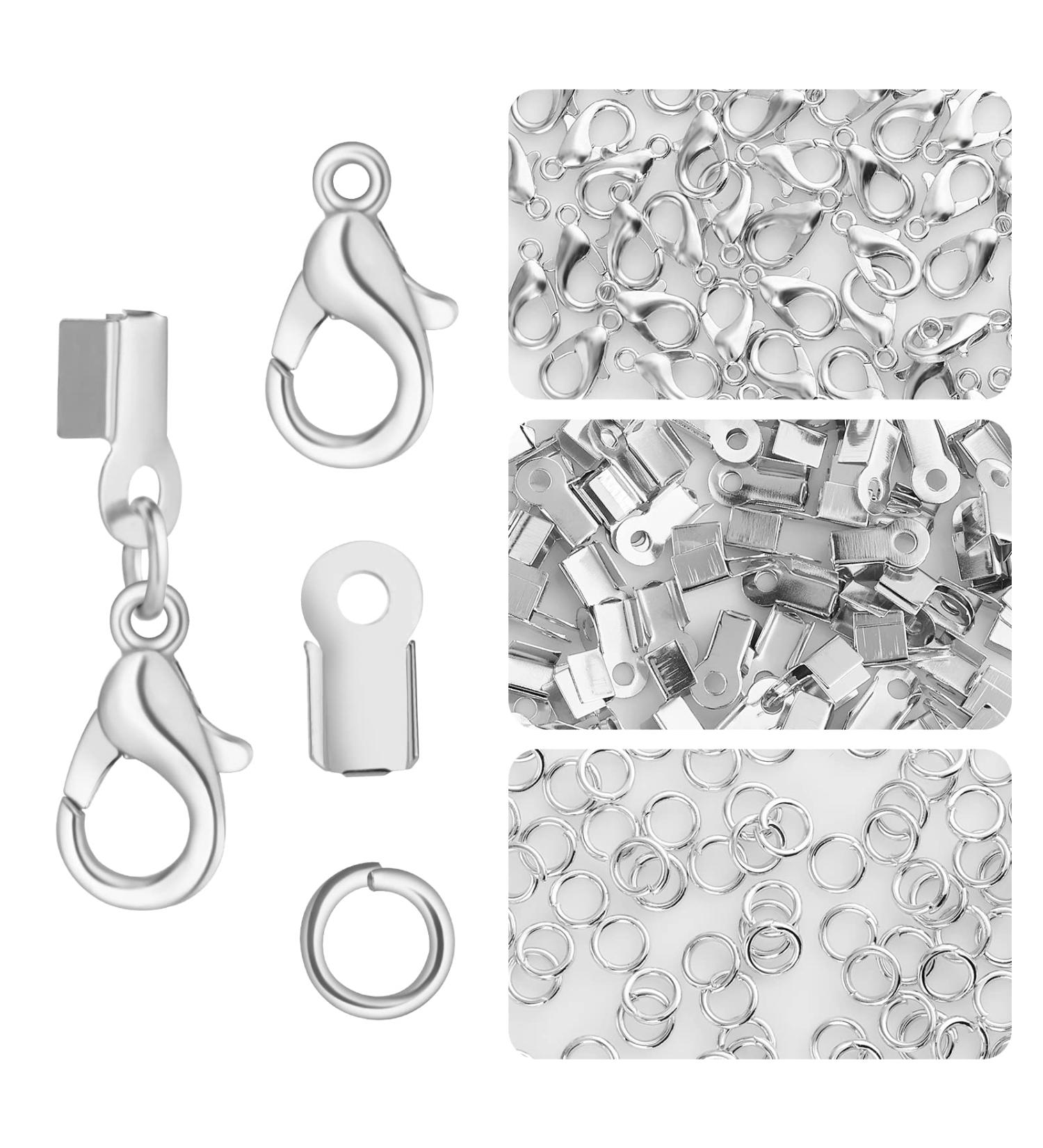 450 Piece Jewelry Making Kit with Fold Over Cord End Caps, Jump Ring Connectors, Lobster Claw Clasps - Silver - Buy Online on GoSupps.com
