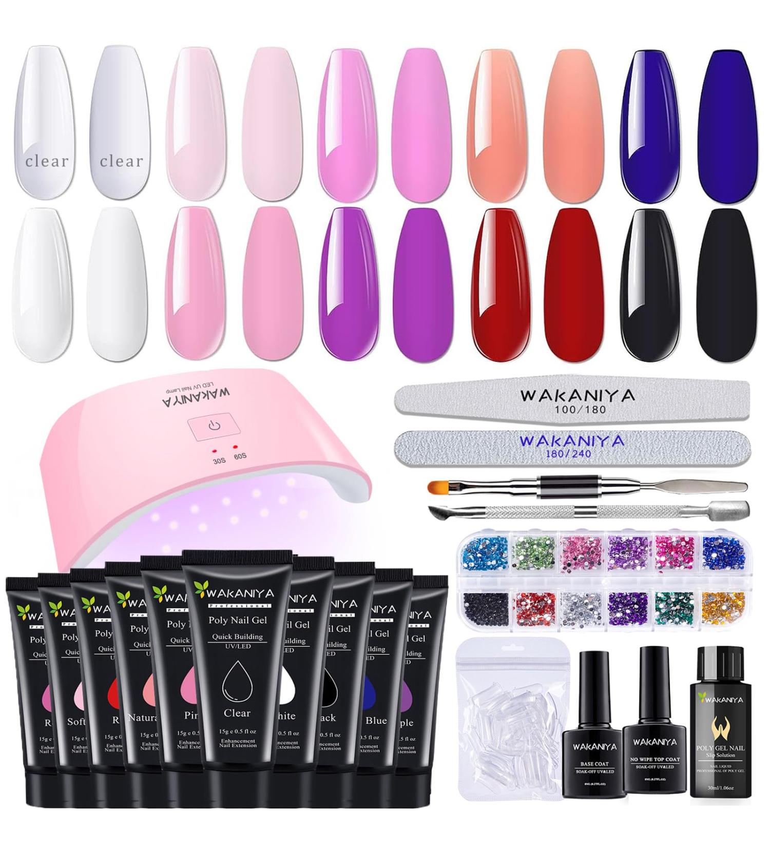 10 Colors Poly Gel Nail Set with UV Lamp - Complete Starter Kit with Rhinestones & 100 Tips for Stunning Nail Designs - Buy Online on GoSupps.com