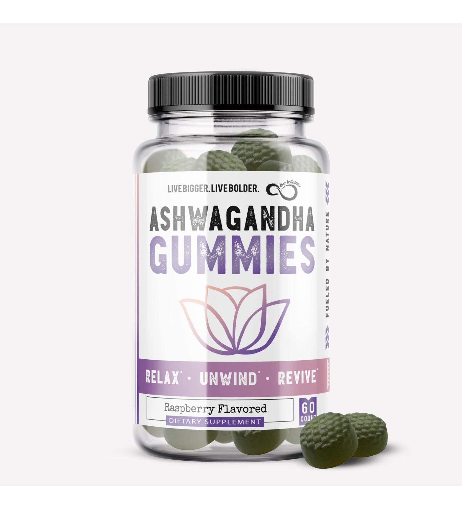 Live Infinitely Ashwagandha Gummies - 1000MG Stress Relief & Energy Support - Formulated with Maca Root, Lemon Balm & L-Theanine - Vegan - 60 Gummies - Buy Online on GoSupps.com