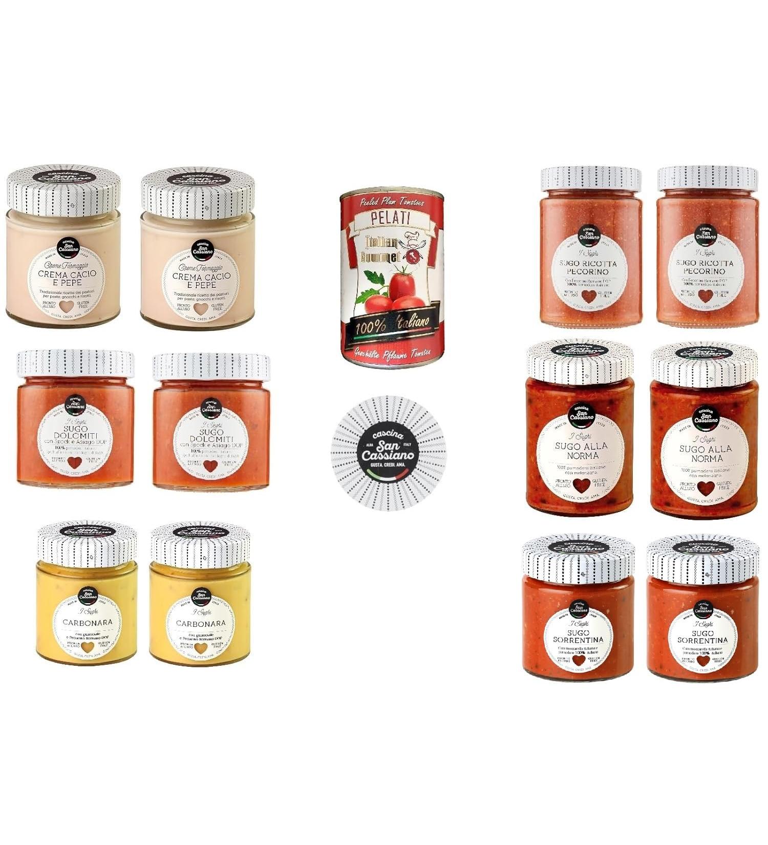  Italian Gourmet E.R. Cascina San Cassiano Test Kit - 2 x Carbonara 140g 2x Norma-Sauce 290g 2x Sorrentina-Sauce 190g 2x Cacio e Pepe 150g 2x Dolomiti Sauce 190g 2x Ricotta-Pecorino-Sauce 290g 0gr+ Italian - Buy Online on GoSupps.com