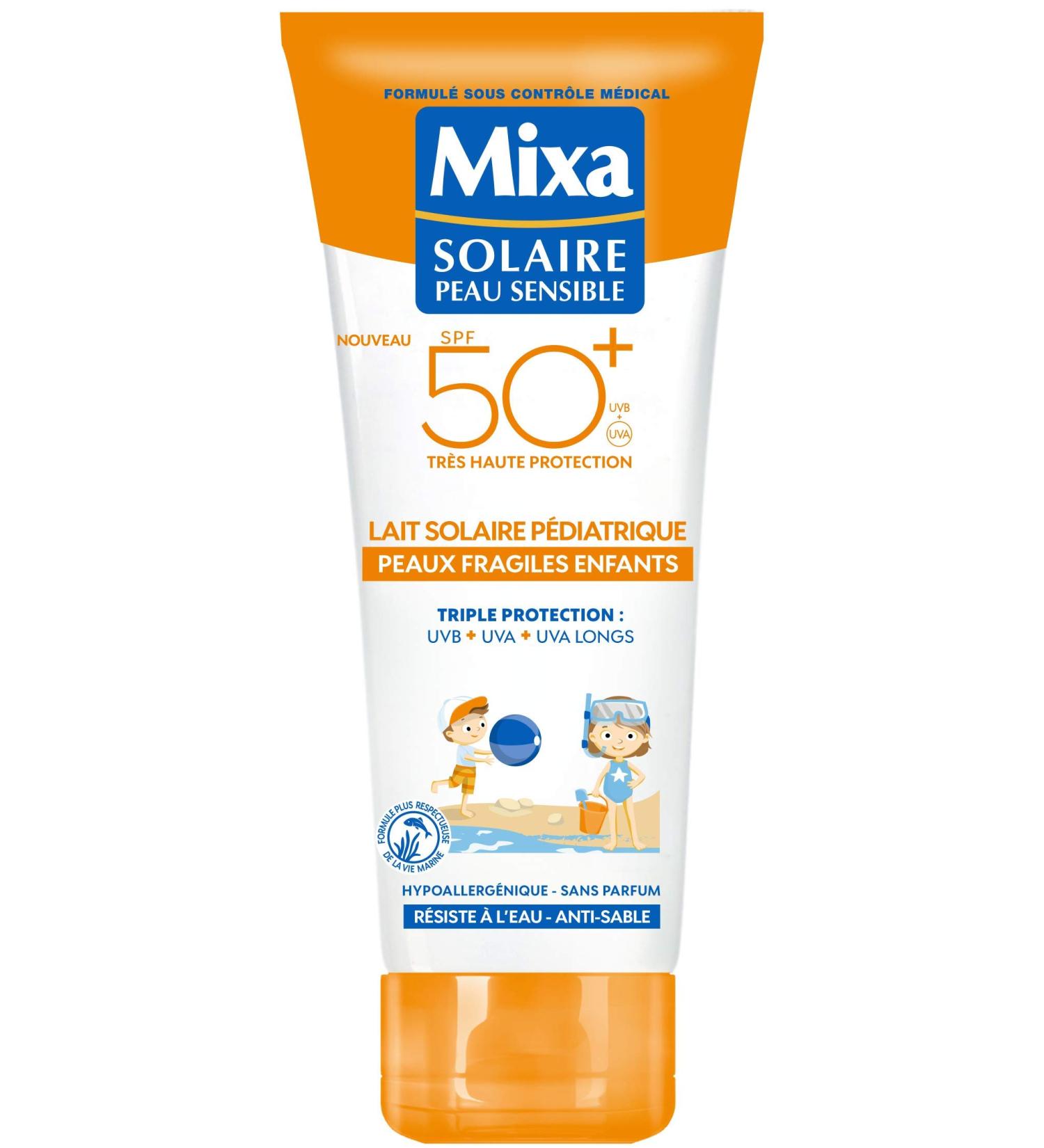 Mixa - Pediatric Sun Milk SPF50+ Fragile Skin for Children - Hypoallergenic, fragrance-free, triple UVA, UVB, long UVA protection