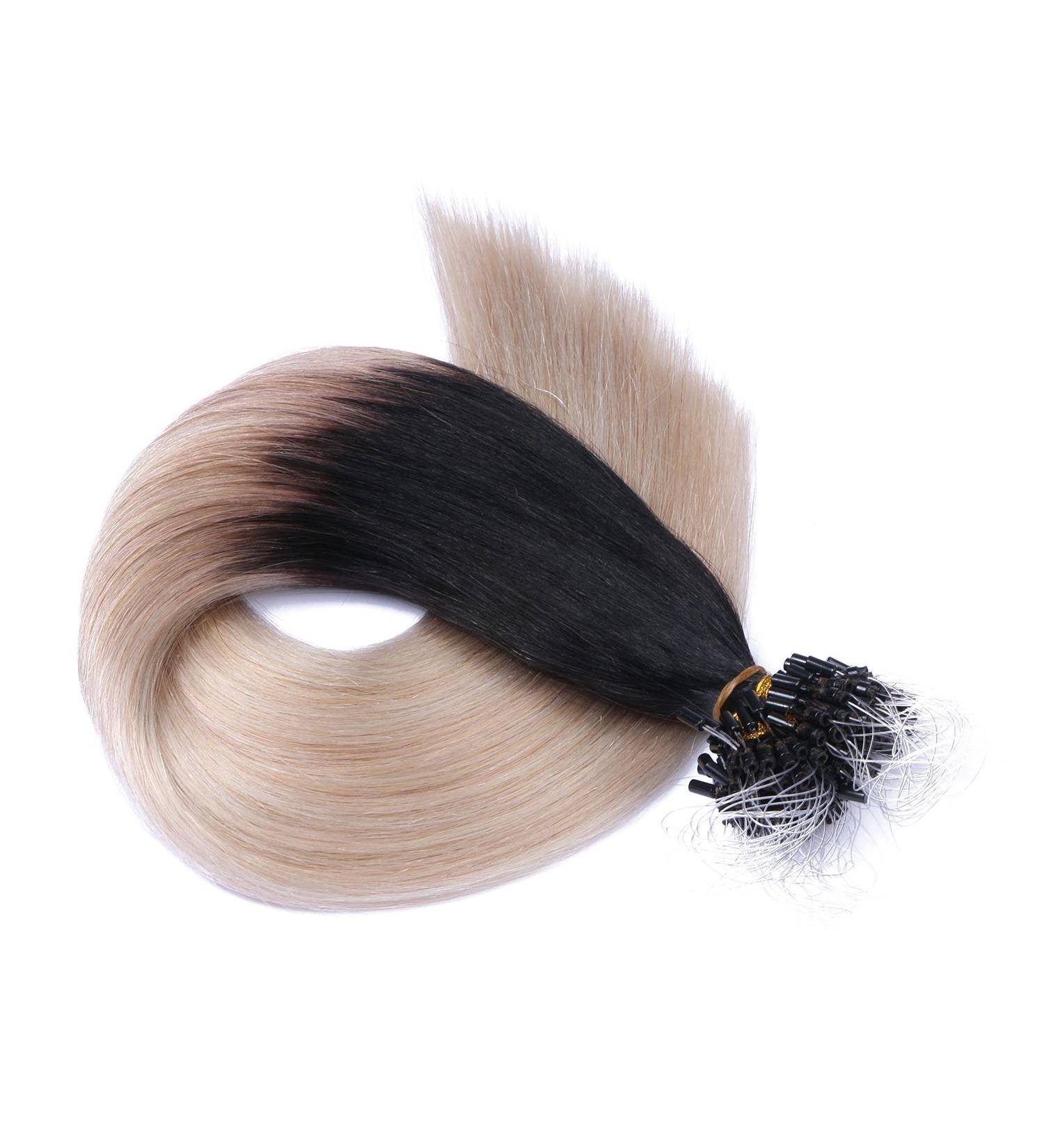 Micro Ring Hair Extensions #1B/Gray Ombre - 60cm 150 Strands 100% Remy Real Hair - Easy Use Professional Quality - Buy Online on GoSupps.com