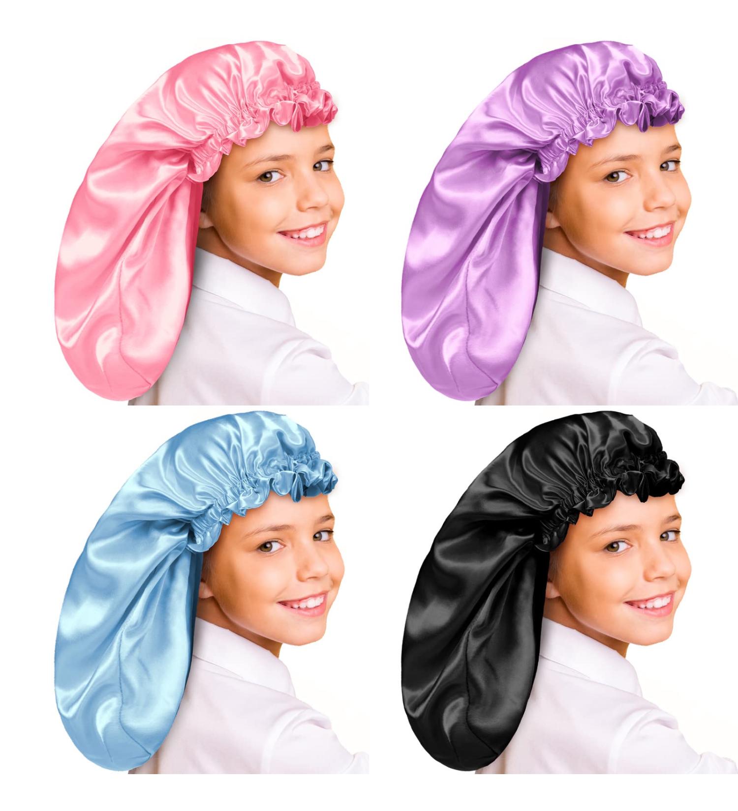 Kids Braid Bonnet for Sleeping - Double Layer Satin Cap for Girls - 4 Pieces in 4 Colors - Buy Online on GoSupps.com