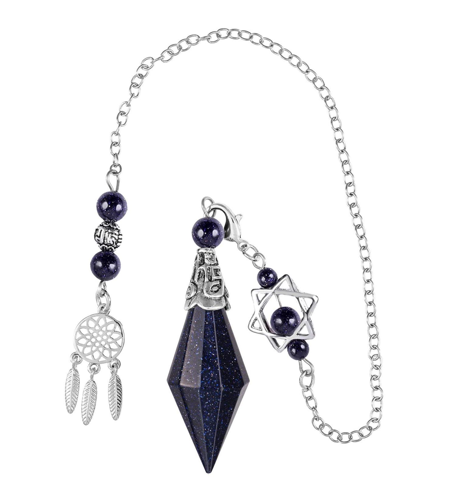 Kyeygwo Blue Sandstone Cone Stone Pendulum - Double Crystal Point Quartz Gemstone for Divination Meditation and Reiki Healing - Buy Online on GoSupps.com