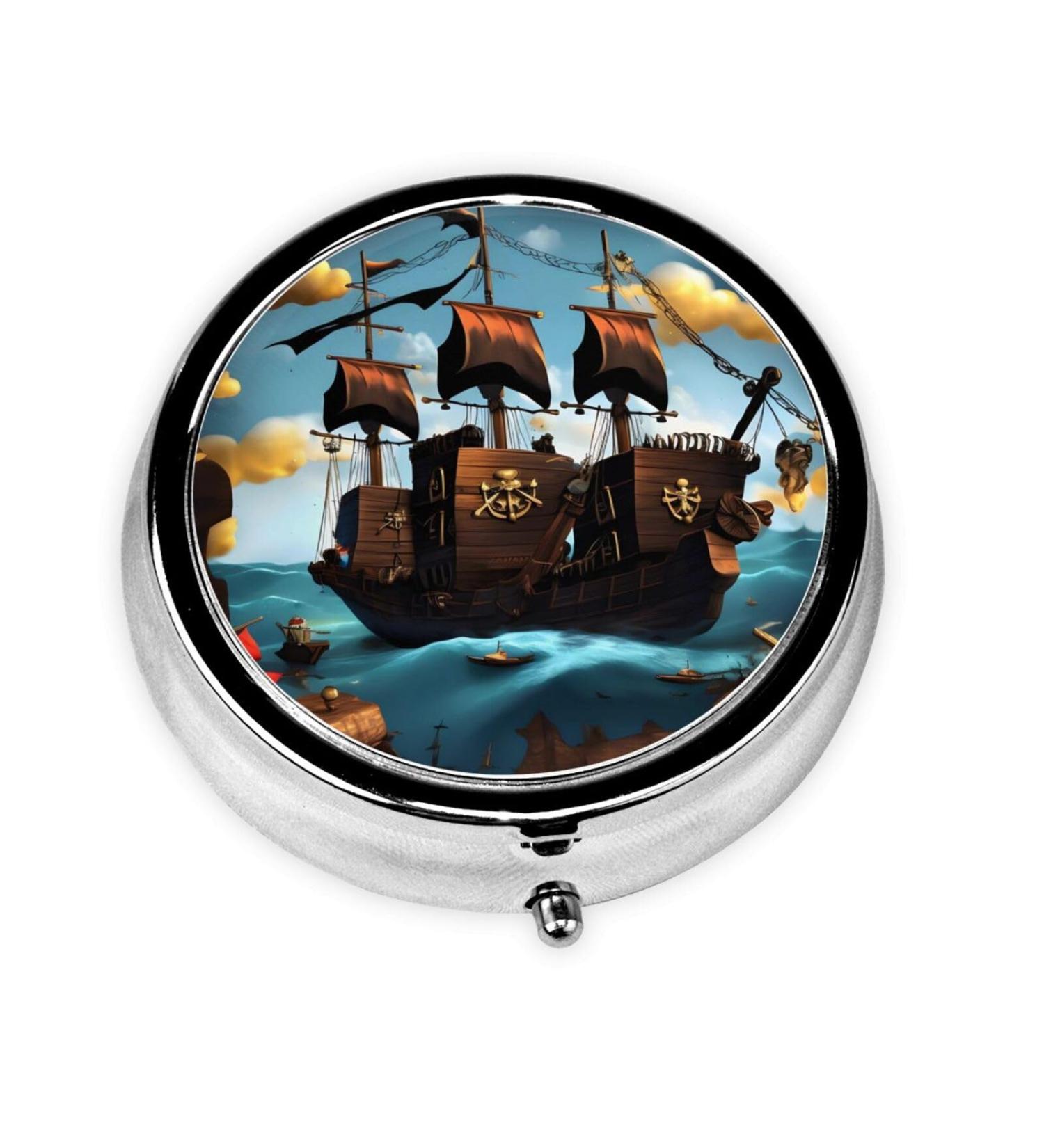 Cartoon Pirate Ship Pill Box - 3 Compartment Portable Organizer for Travel & Purse - Buy Online on GoSupps.com