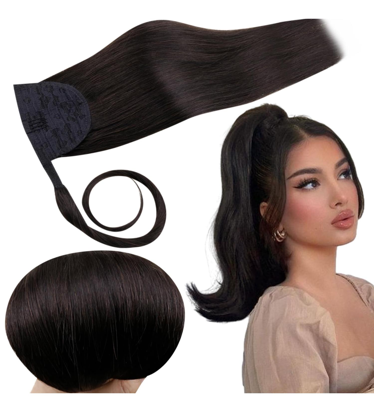 Runature 45cm Real Hair Braid Extensions - Invisible Clip-In Ponytail Natural Black #1B Easy Fit 80g - Buy Online on GoSupps.com