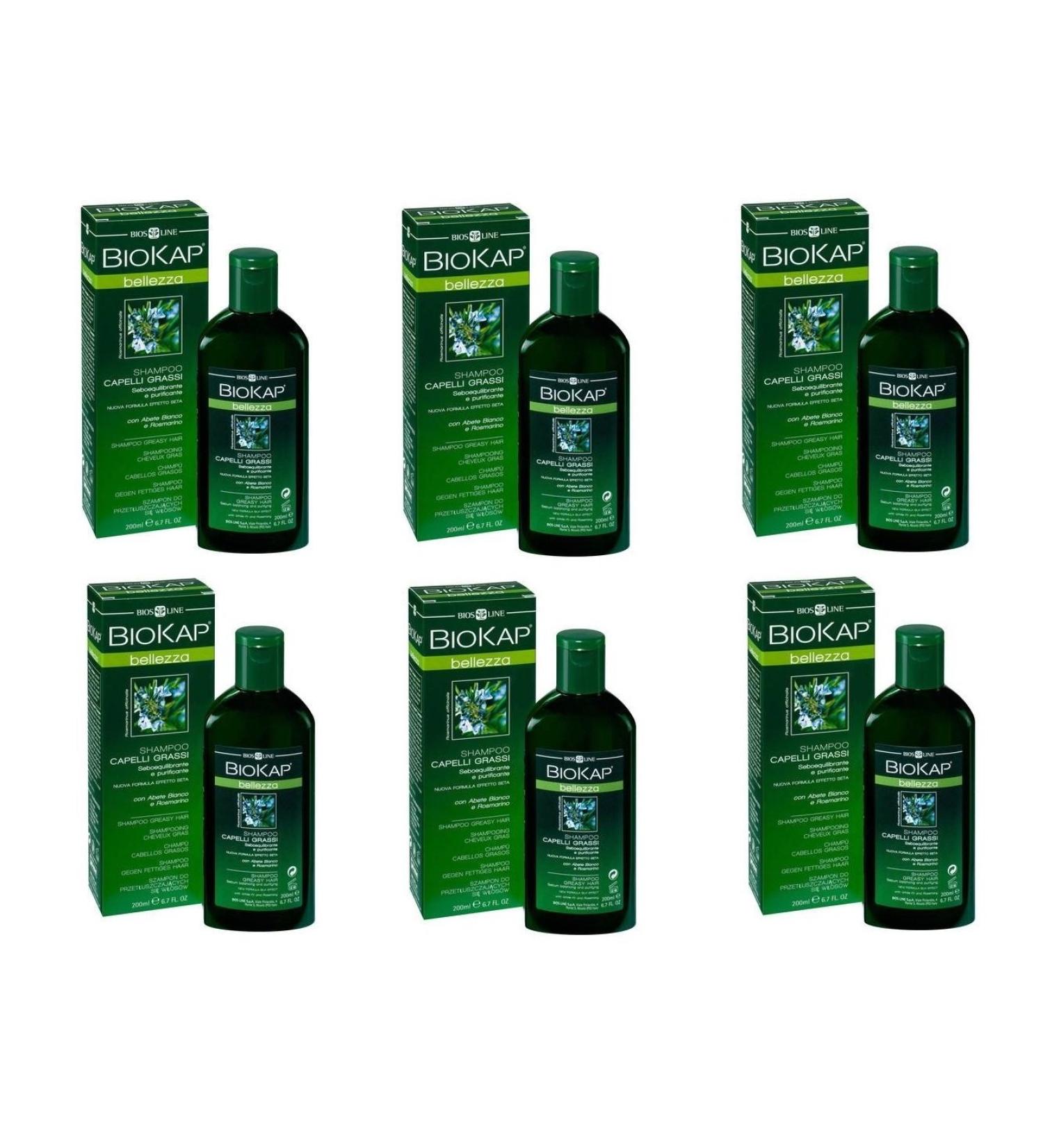Bios Line BIOSLINE - BIOKAP SHAMPOO FOR OILY HAIR 6 PACKS OF 200 ML normalizing sebum-balancing revitalizing