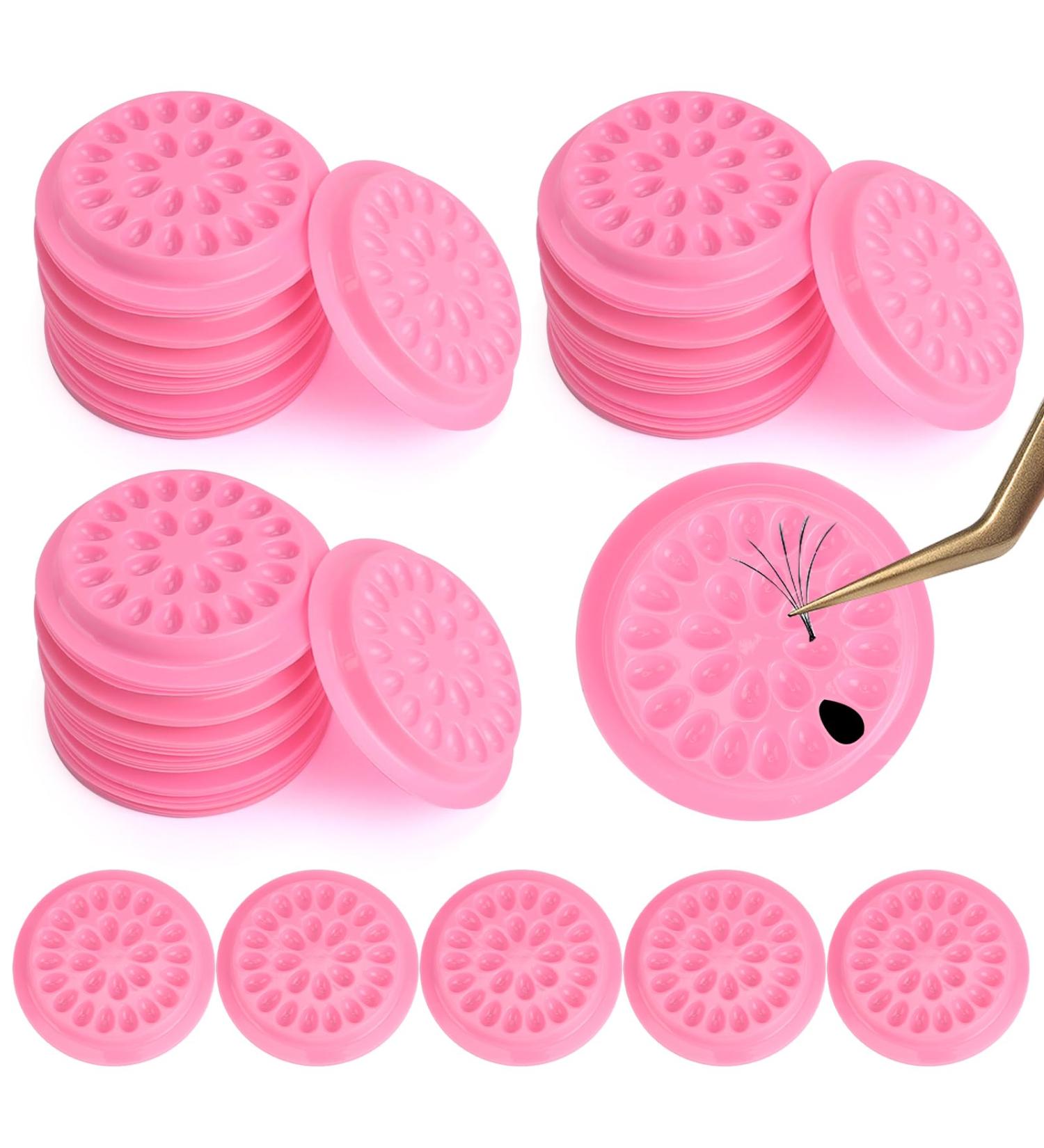100 Pcs False Lash Glue Holder - Disposable Eyelash Extensions Trays Plastic Pink Glue Holder Pallet Pads for Professional Use - Buy Online on GoSupps.com