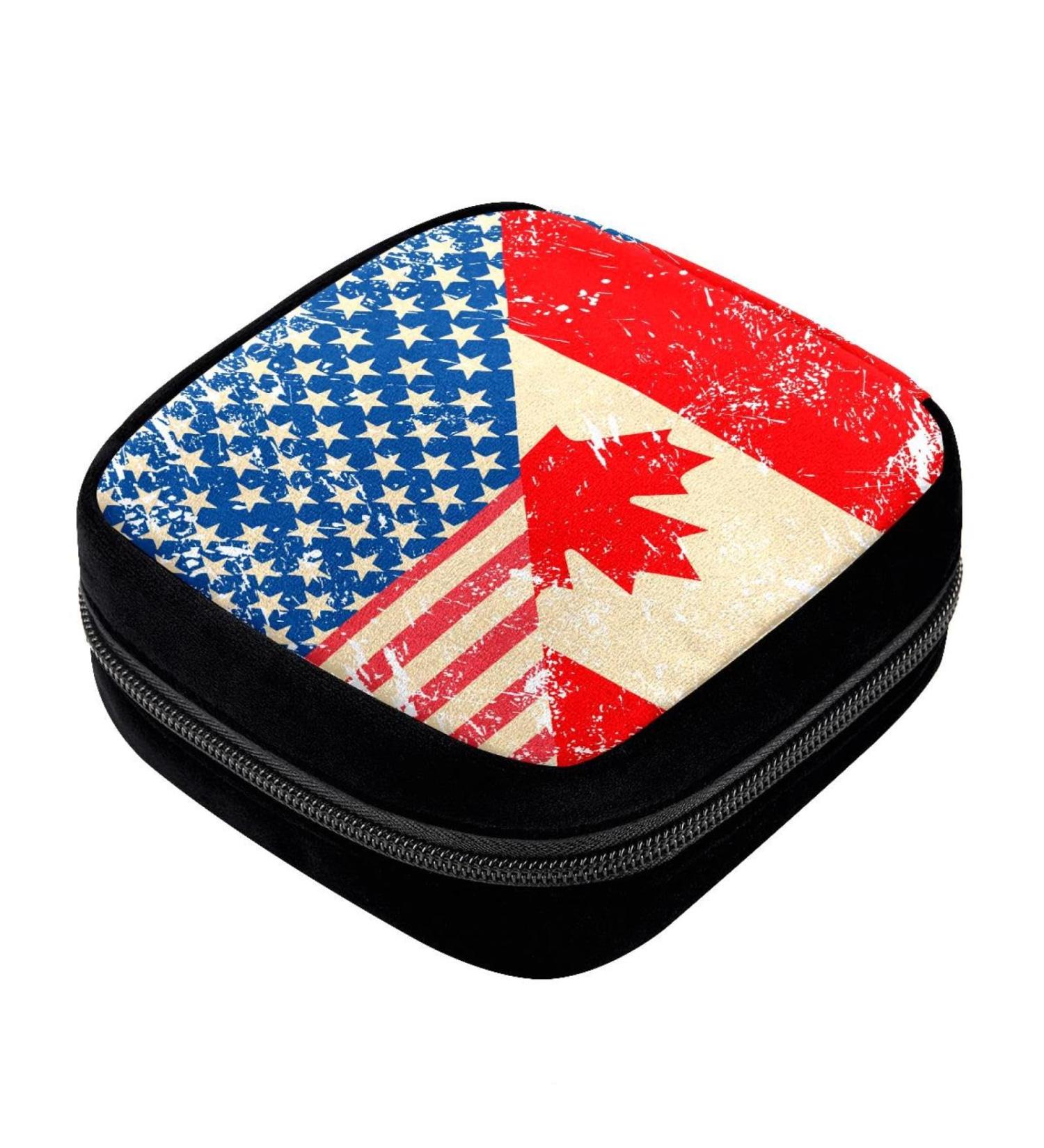 GIAPB Sanitary Napkin Storage Bag - Period Pad Holder & Makeup Pouch - American & Canada Flag Color - Buy Online on GoSupps.com
