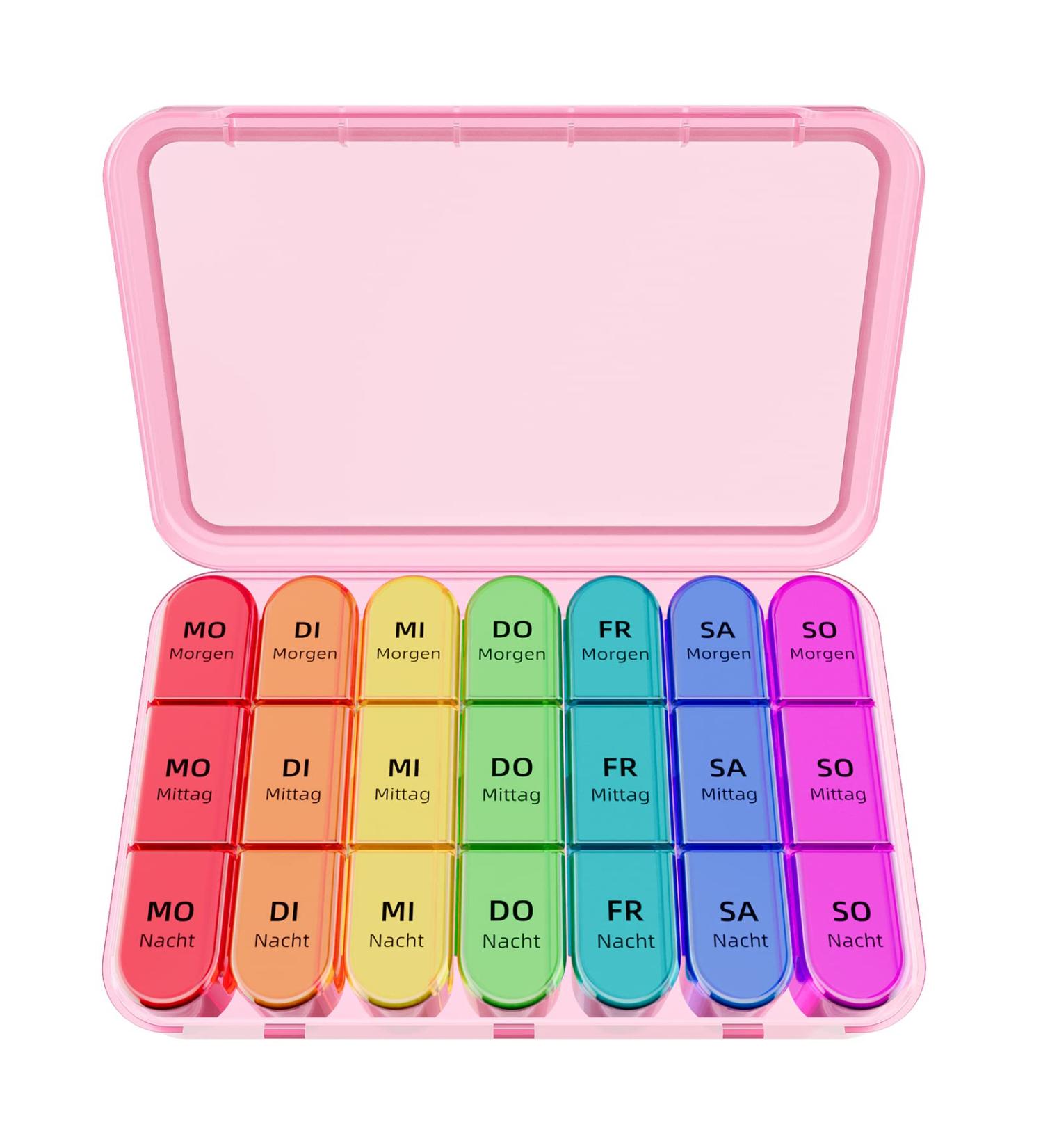 7-Day Pillbox with 3 Compartments - German Medication Organizer for Daily Use (Pink) - Ideal for Tablets & Vitamins - Buy Online on GoSupps.com