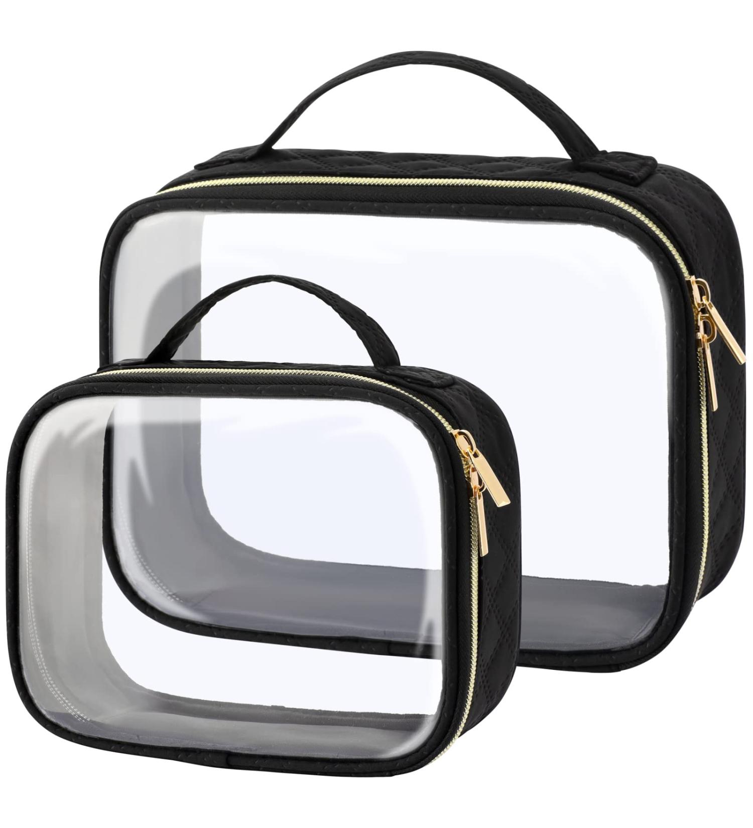 PACKISM Clear Makeup Bags 2 Pack - TSA Approved Toiletry Bag for Carry-on Travel - Quart-sized Clear Cosmetic Bags with Handle - Black (Medium & Large) - Buy Online on GoSupps.com
